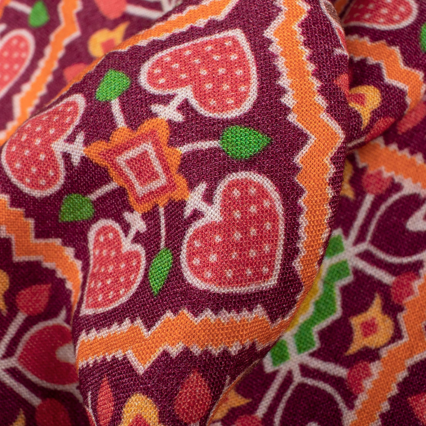 Ruby Red And Orange Patolaa Pattern Digital Print Viscose Rayon Fabric (Width 58 Inches)