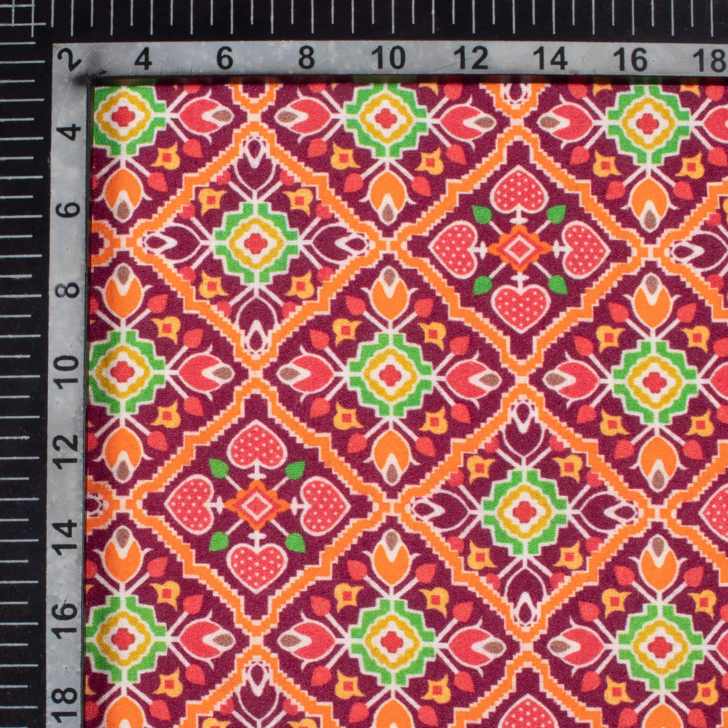 Ruby Red And Orange Patolaa Pattern Digital Print Viscose Rayon Fabric (Width 58 Inches)