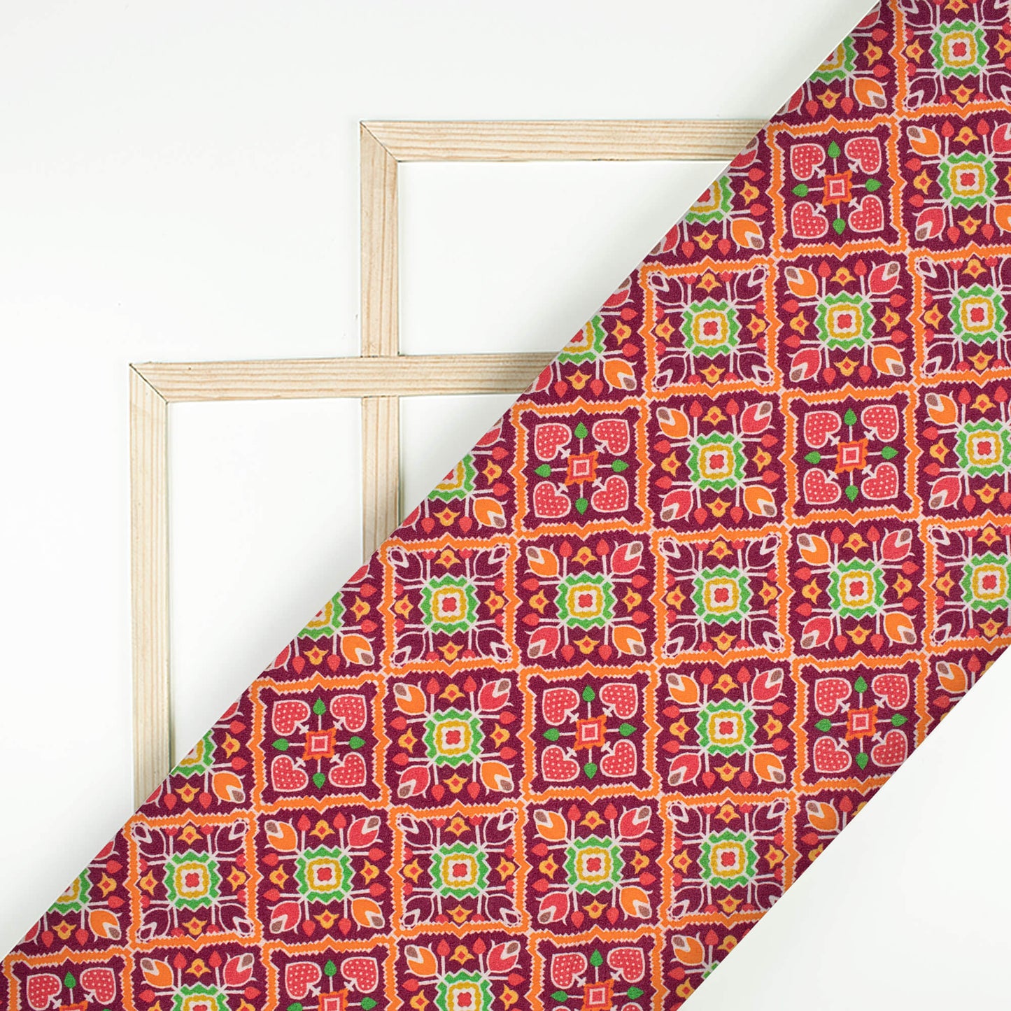 Ruby Red And Orange Patolaa Pattern Digital Print Viscose Rayon Fabric (Width 58 Inches)