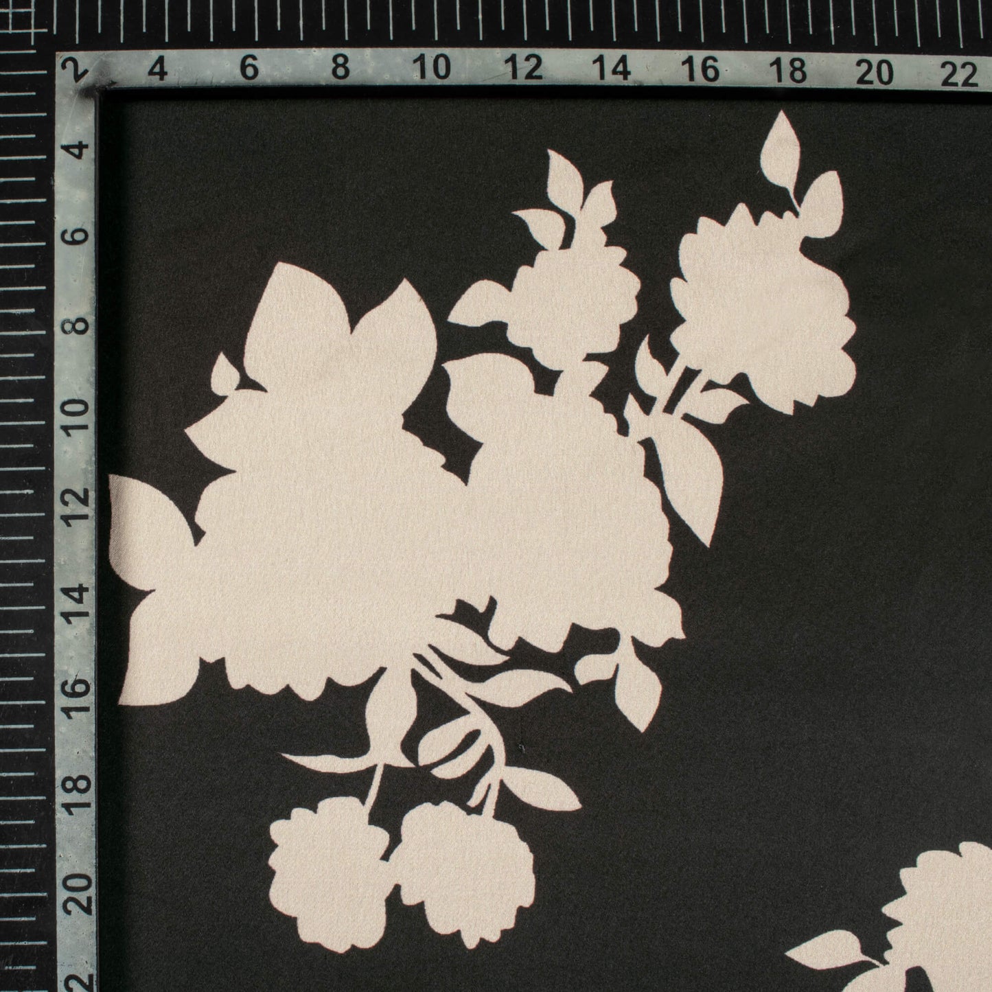 Black And Pearl Grey Floral Pattern Digital Print Japan Satin Fabric