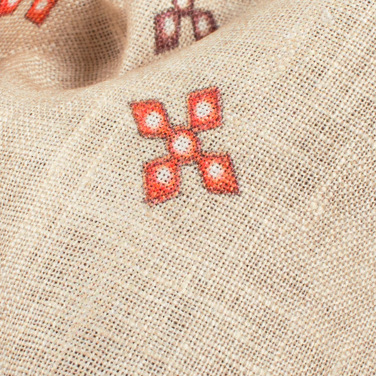 Oat Beige And Red Booti Pattern Digital Print Premium Swiss Linen Fabric