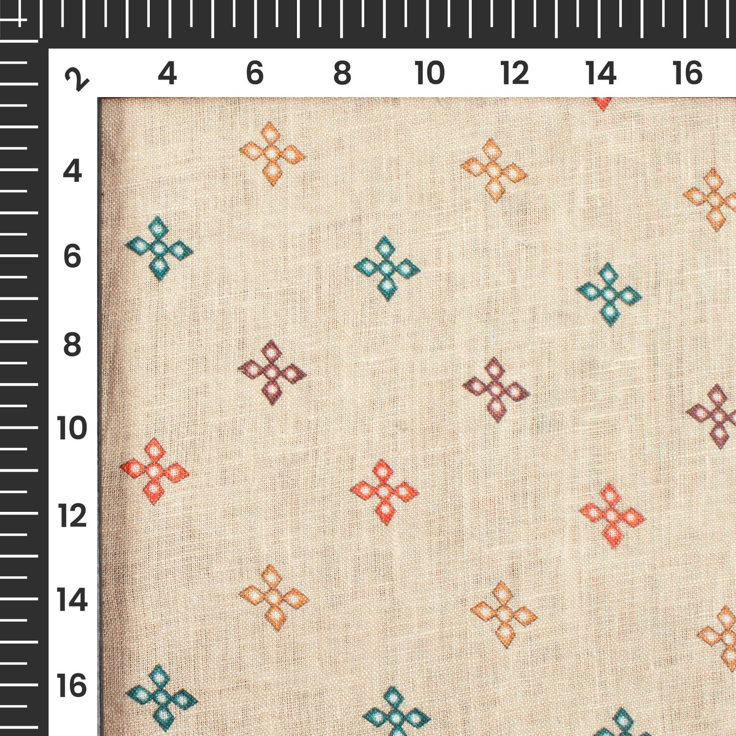 Oat Beige And Red Booti Pattern Digital Print Premium Swiss Linen Fabric