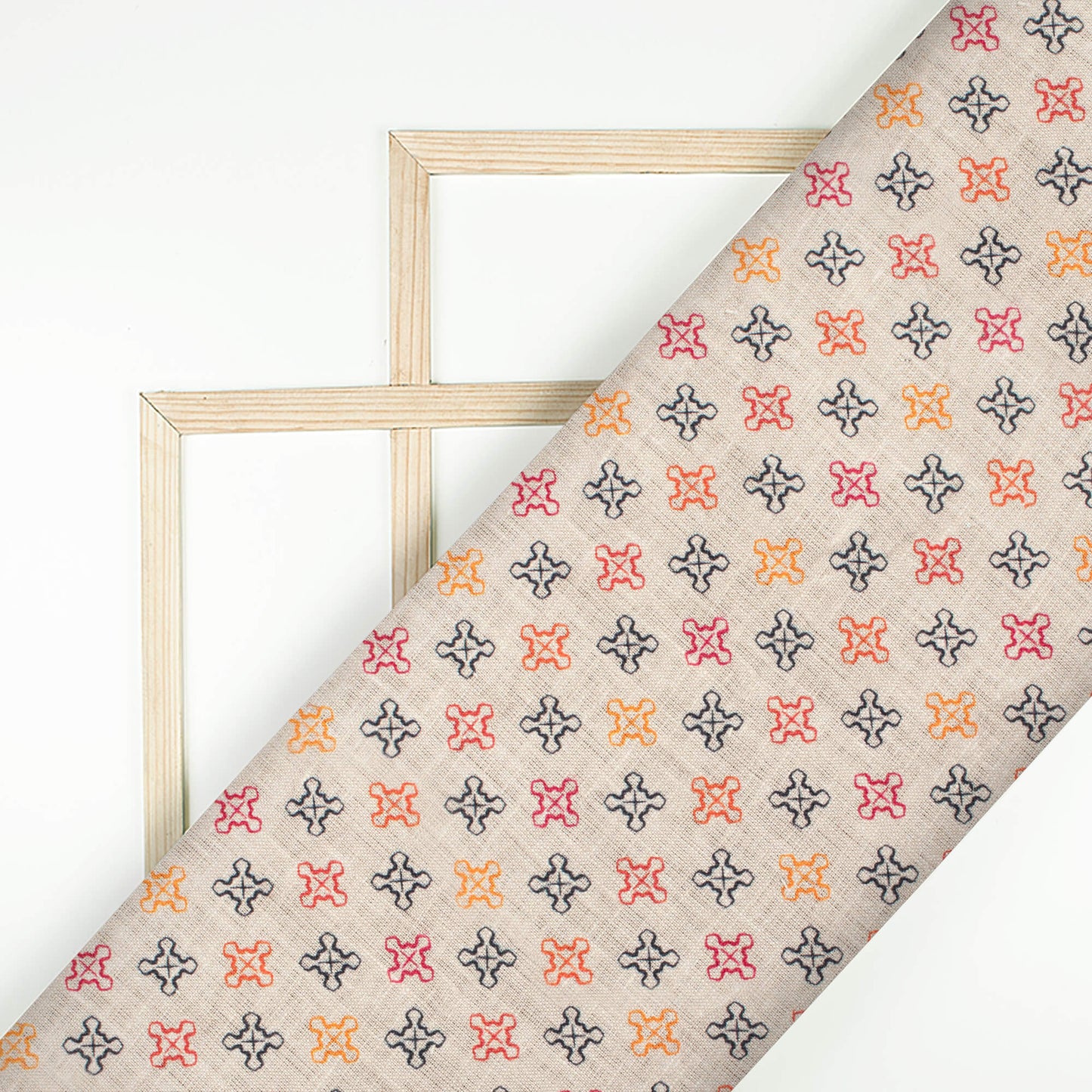 Mushroom Grey And Red Geometric Pattern Digital Print Premium Swiss Linen Fabric