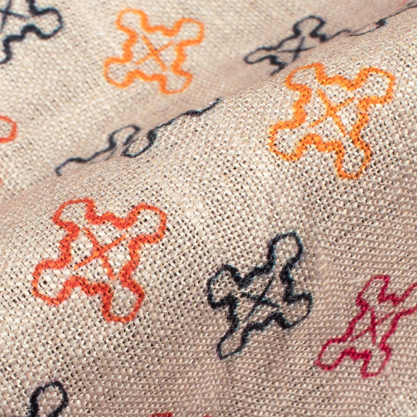 Mushroom Grey And Red Geometric Pattern Digital Print Premium Swiss Linen Fabric