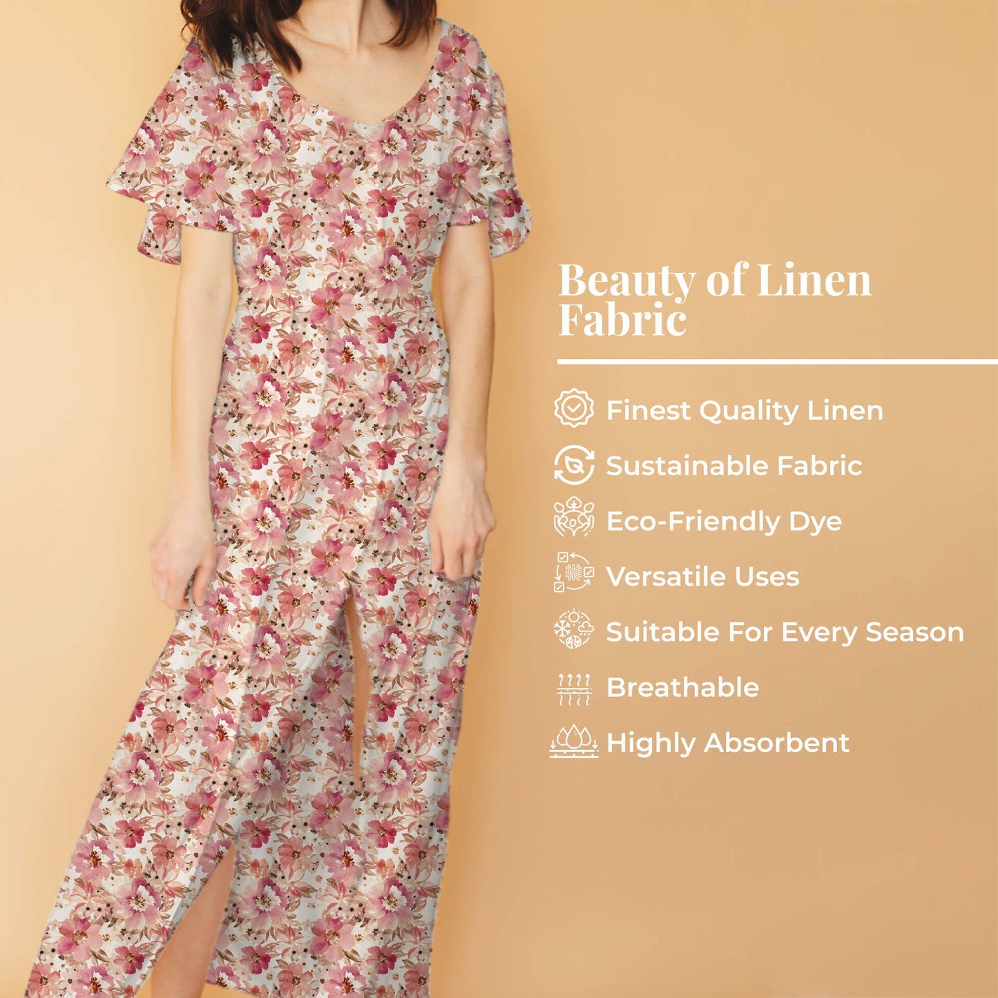 Pink And White Floral Pattern Digital Print Premium Swiss Linen Fabric