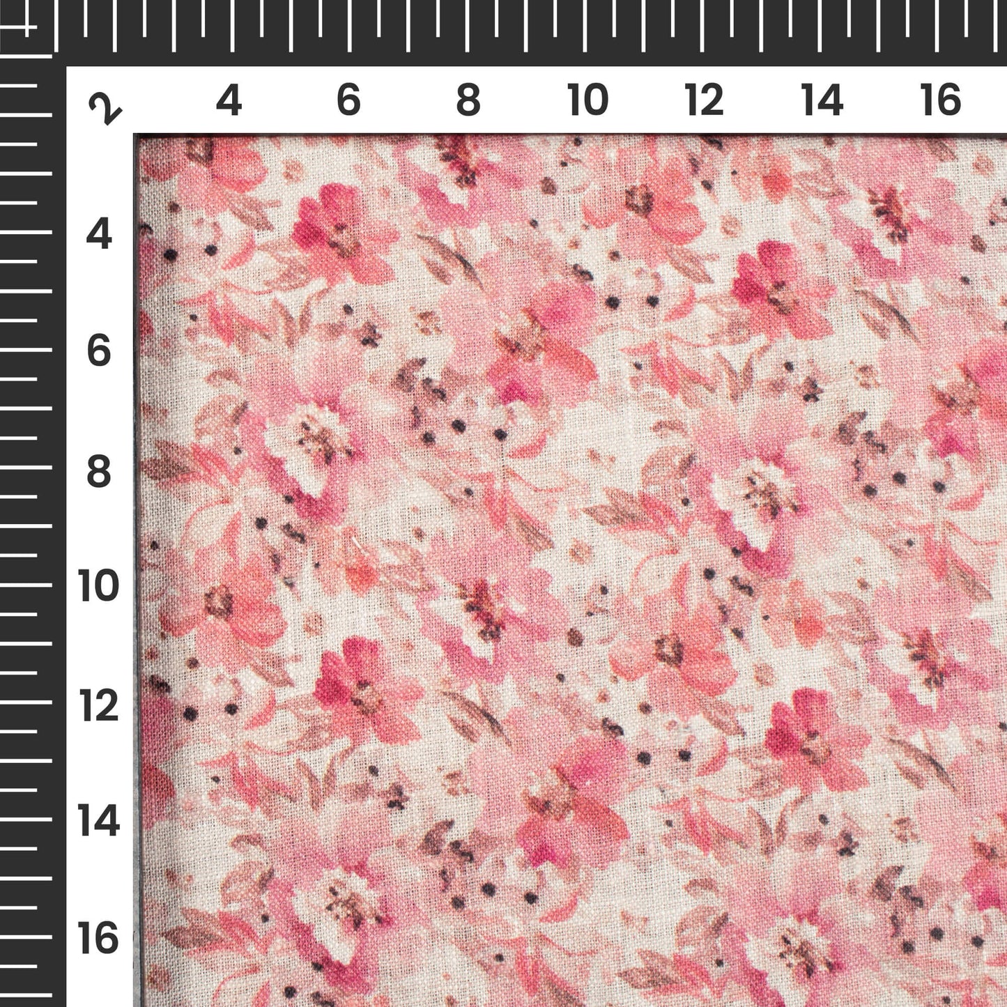 Pink And White Floral Pattern Digital Print Premium Swiss Linen Fabric