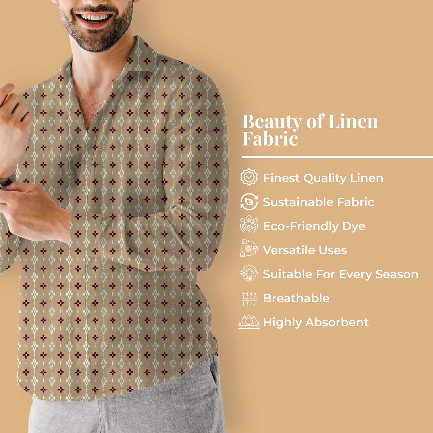 Pastel Brown And Maroon Geometric Pattern Digital Print Premium Swiss Linen Fabric