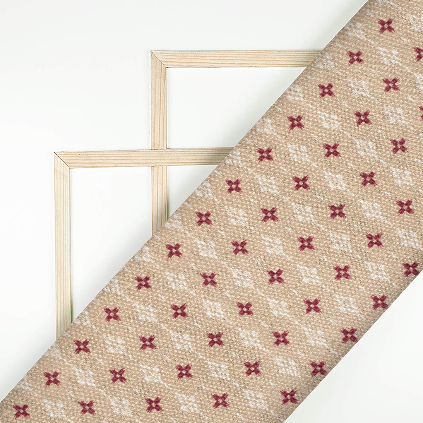 Pastel Brown And Maroon Geometric Pattern Digital Print Premium Swiss Linen Fabric