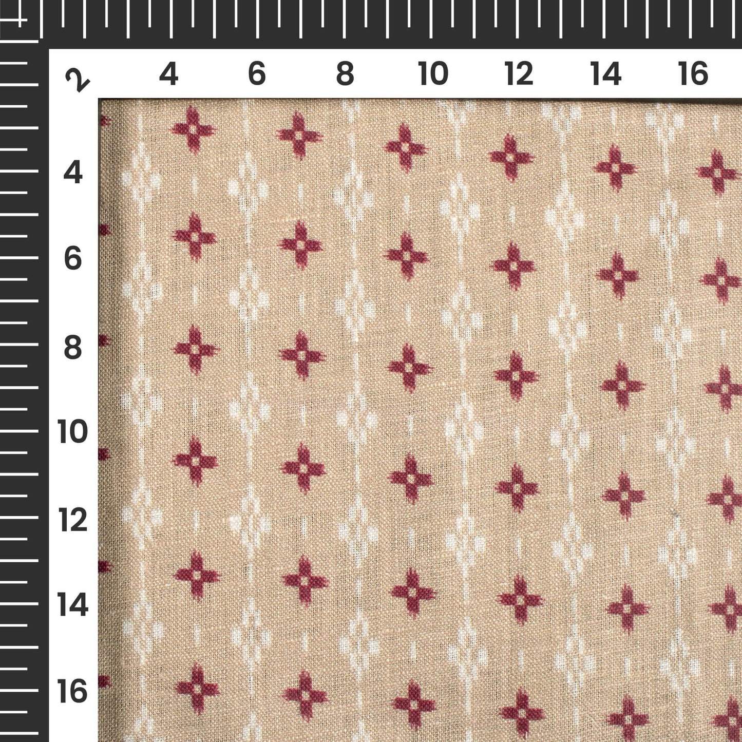 Pastel Brown And Maroon Geometric Pattern Digital Print Premium Swiss Linen Fabric