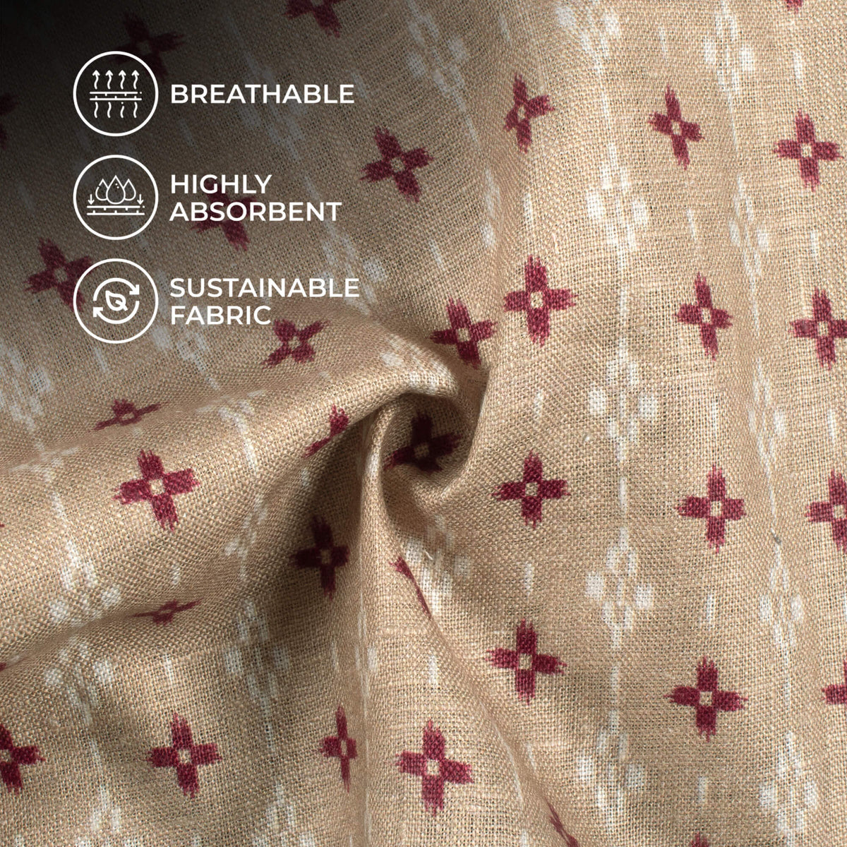 Pastel Brown And Maroon Geometric Pattern Digital Print Premium Swiss Linen Fabric