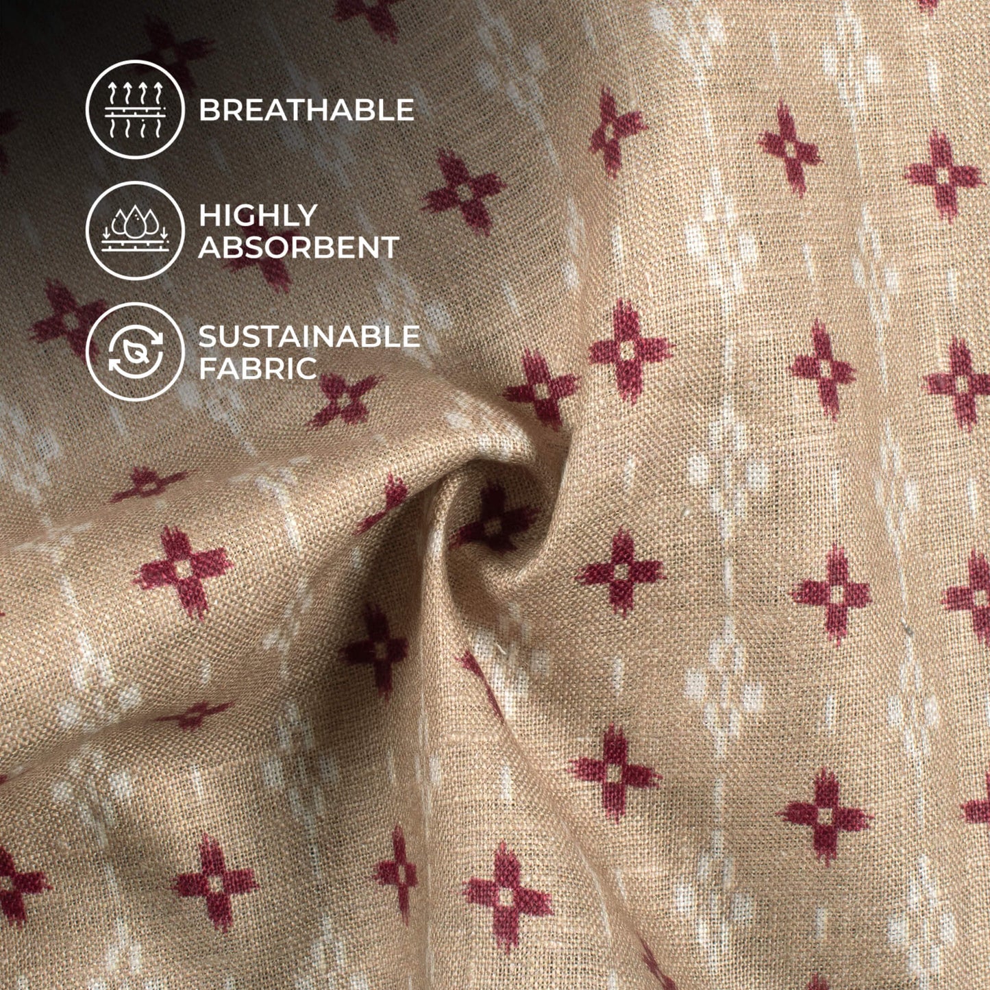 Pastel Brown And Maroon Geometric Pattern Digital Print Premium Swiss Linen Fabric