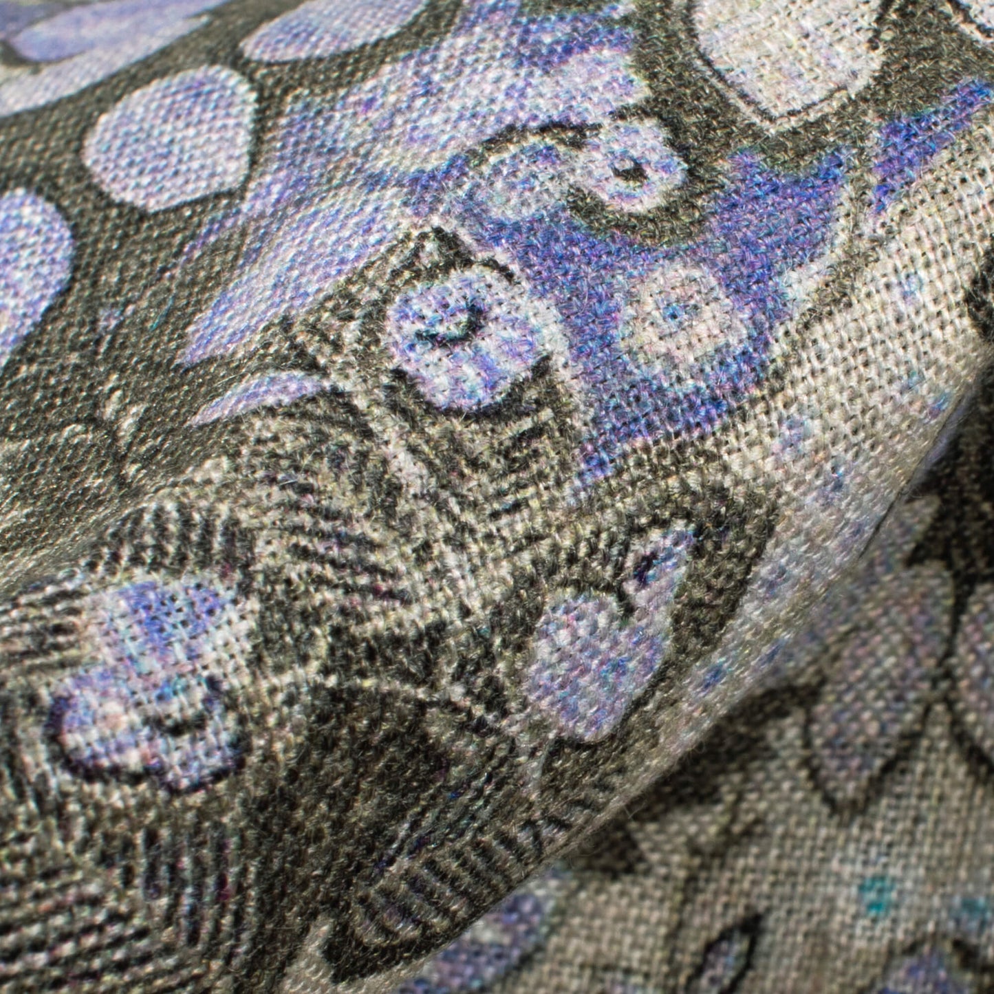 Laurel Green And Heather Purple Floral Pattern Digital Print Premium Swiss Linen Fabric