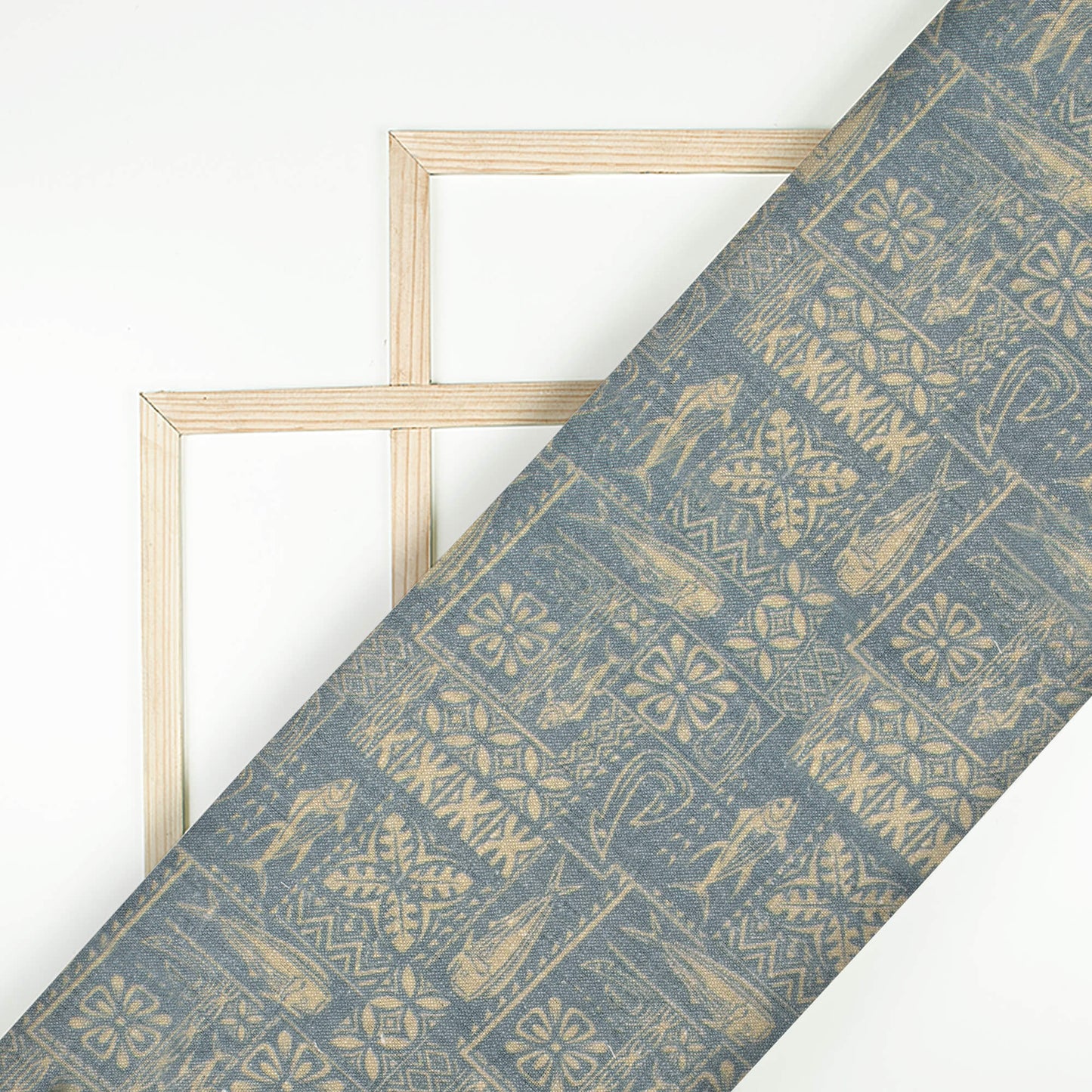 Slate Grey And Beige Quirky Pattern Digital Print Premium Swiss Linen Fabric