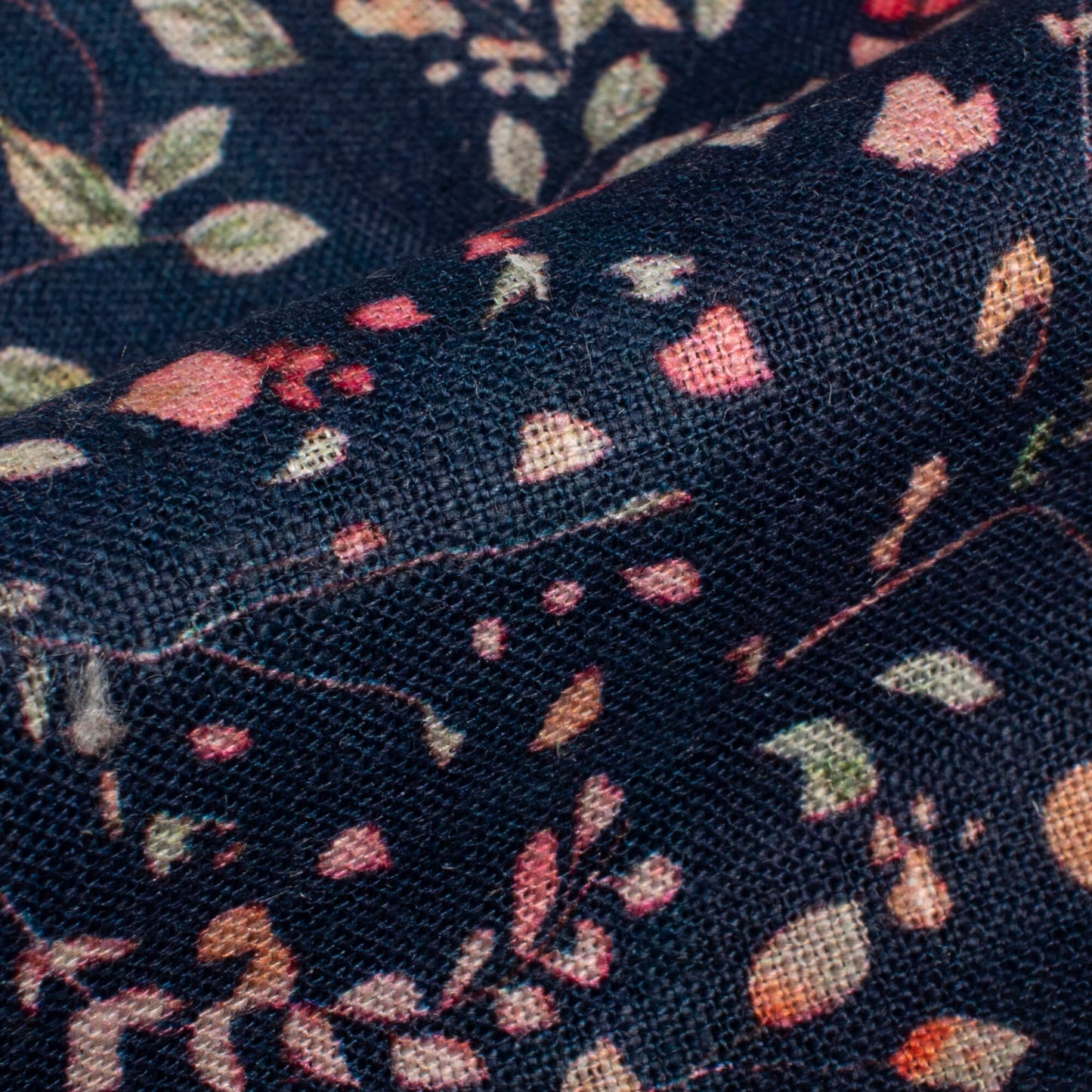 Navy Blue And Pink Floral Pattern Digital Print Premium Swiss Linen Fabric