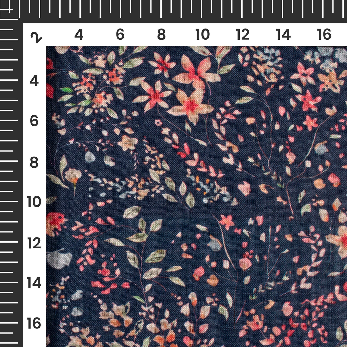 Navy Blue And Pink Floral Pattern Digital Print Premium Swiss Linen Fabric