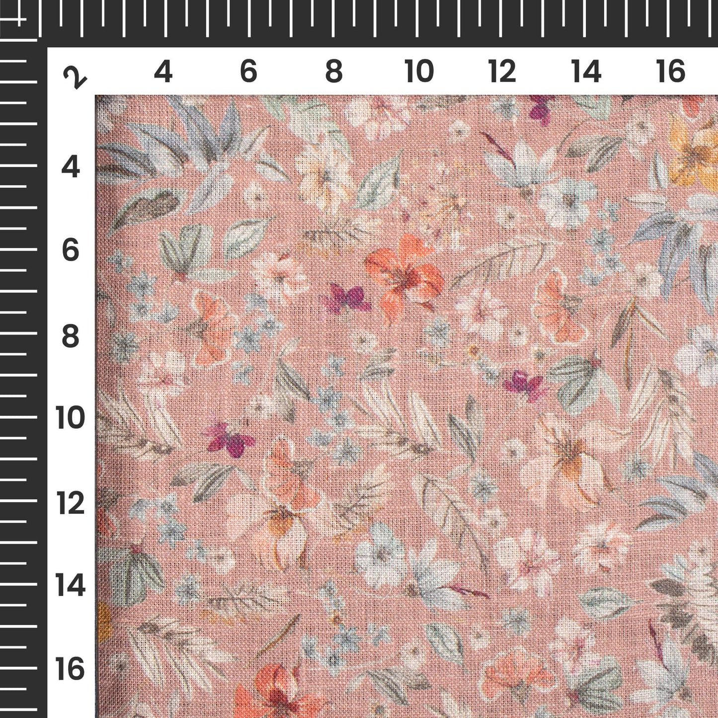 Dusty Peach And Brown Floral Pattern Digital Print Premium Swiss Linen Fabric