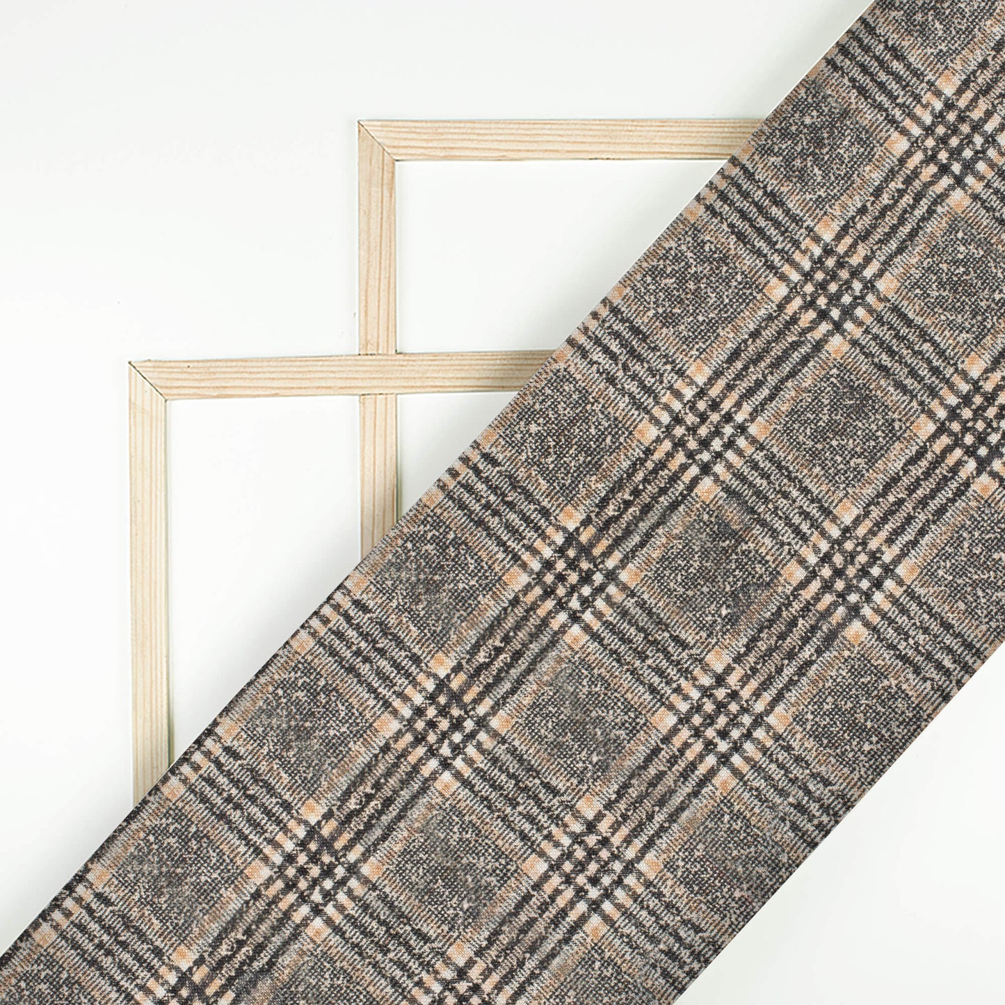 Black And Brown Checks Pattern Digital Print Premium Swiss Linen Fabric