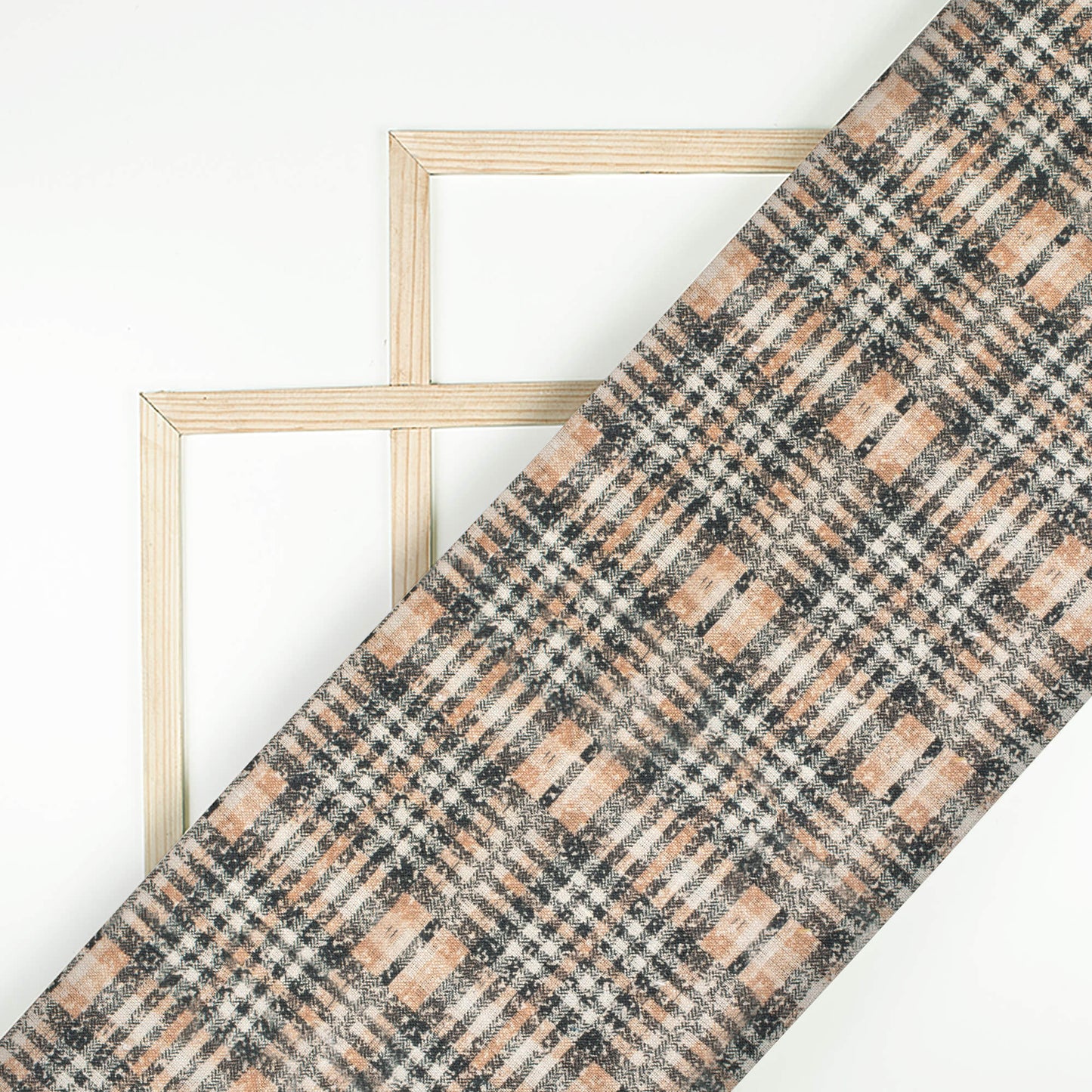 Black And Pastel Brown Checks Pattern Digital Print Premium Swiss Linen Fabric