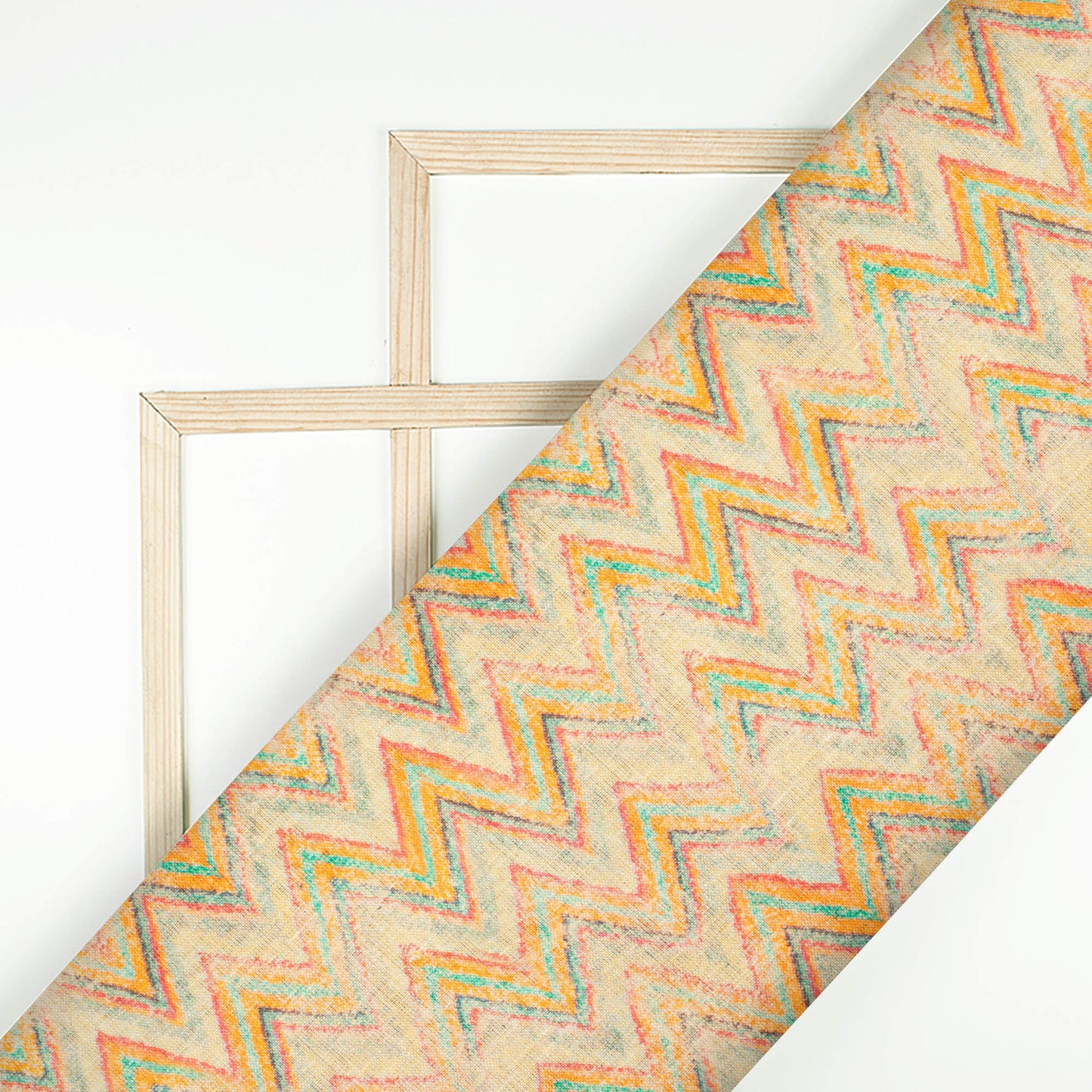 Pale Yellow And Orange Chevron Pattern Digital Print Premium Swiss Linen Fabric