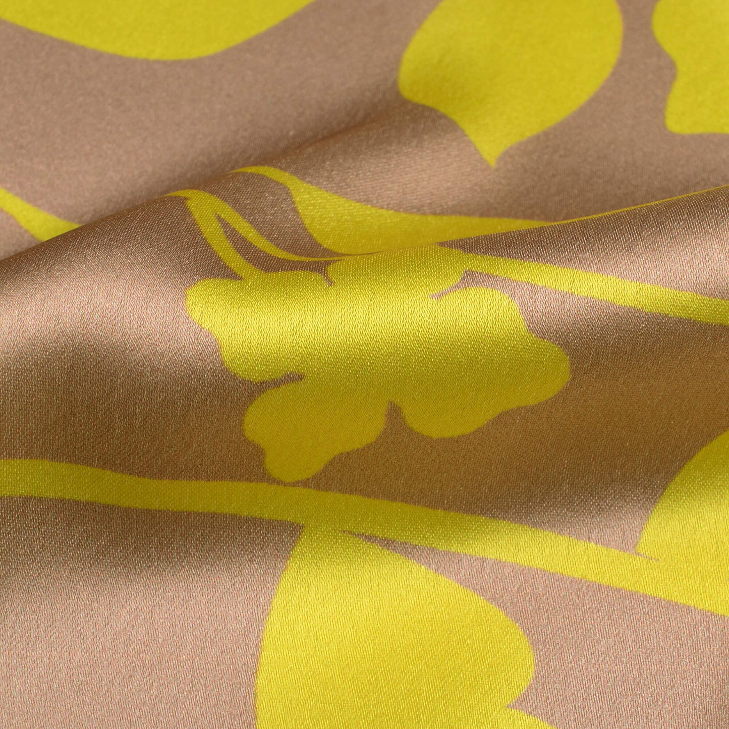 Saddle Brown And Lemon Yellow Floral Pattern Digital Print Japan Satin Fabric
