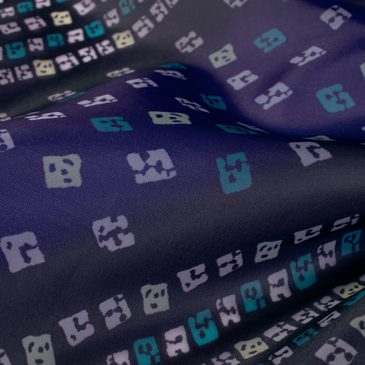Royal Blue And Black Bandhanii Pattern Digital Print Organza Satin Fabric