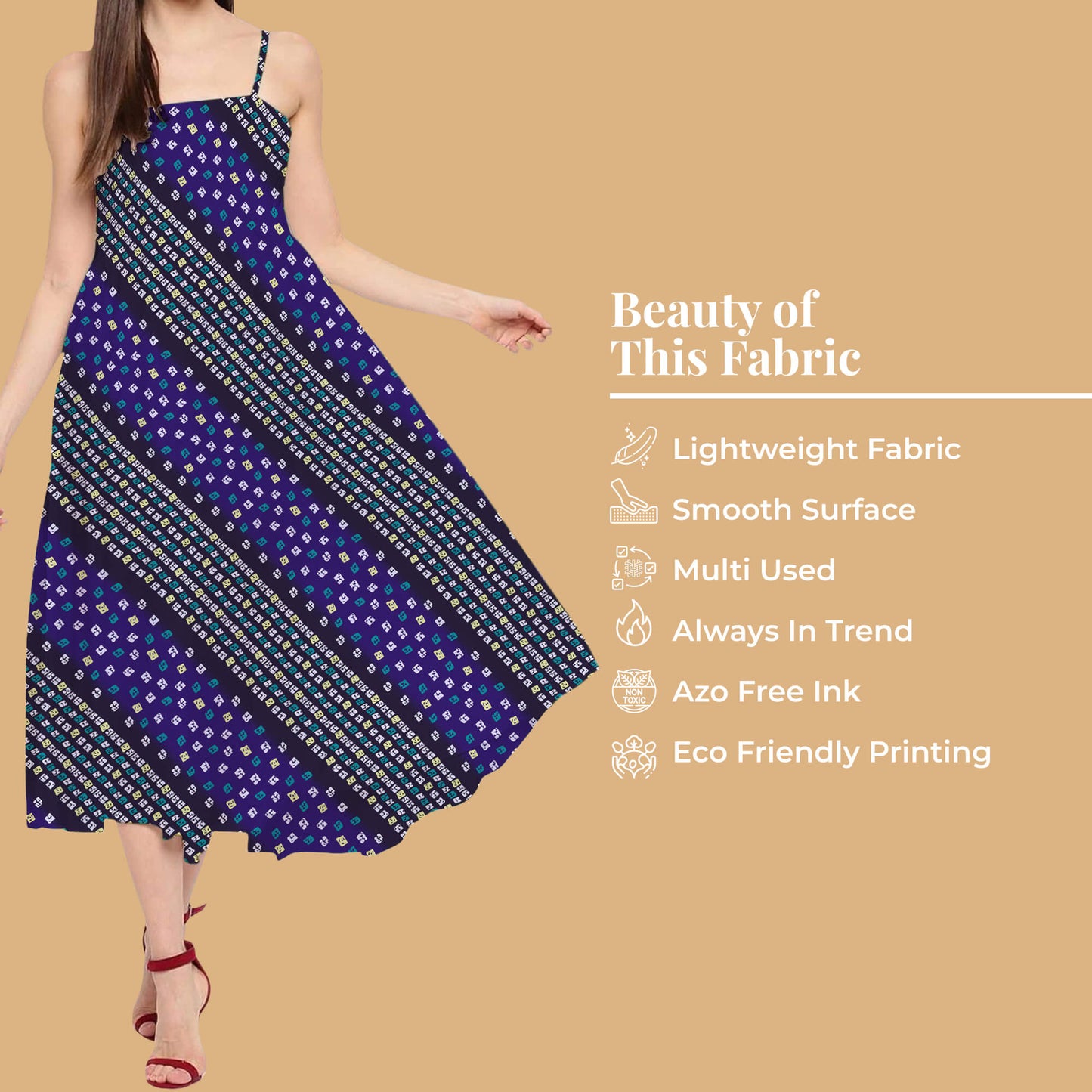Royal Blue And Black Bandhanii Pattern Digital Print Organza Satin Fabric
