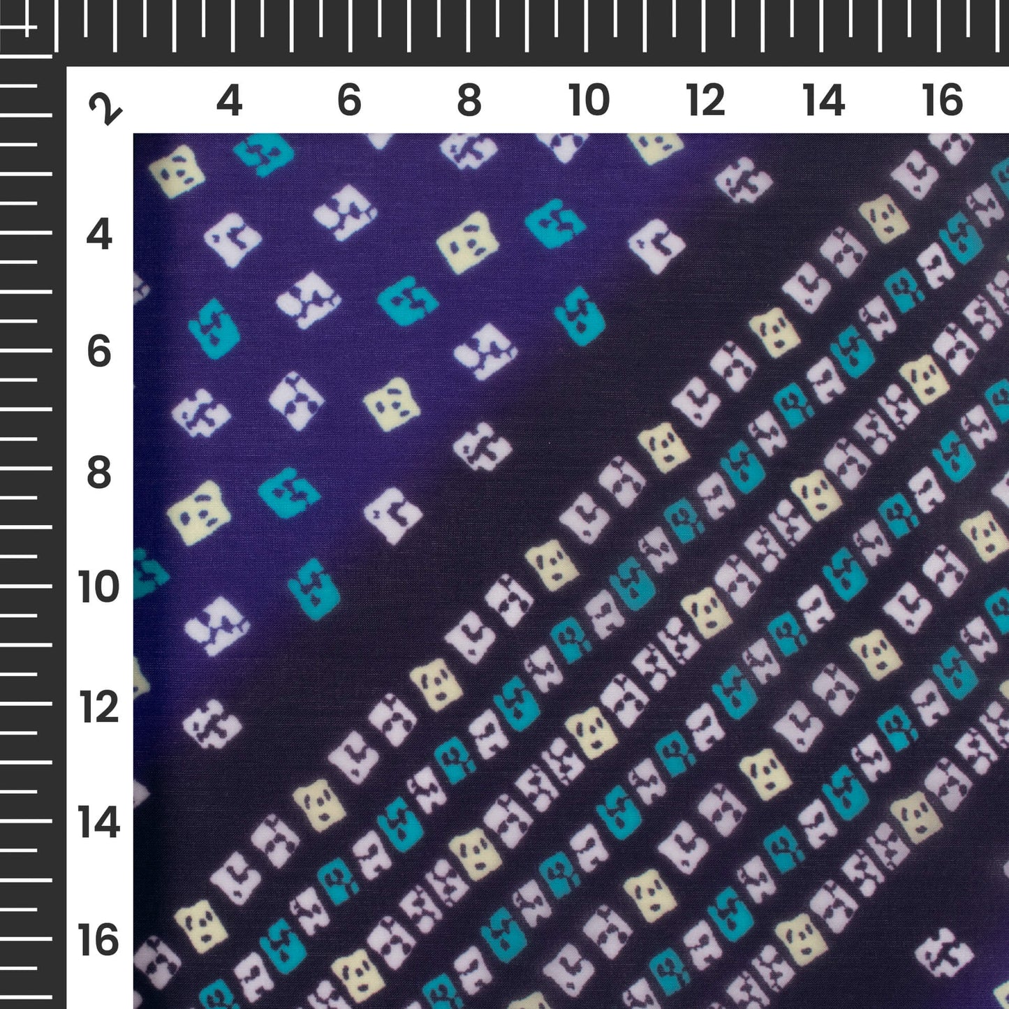 Royal Blue And Black Bandhanii Pattern Digital Print Organza Satin Fabric
