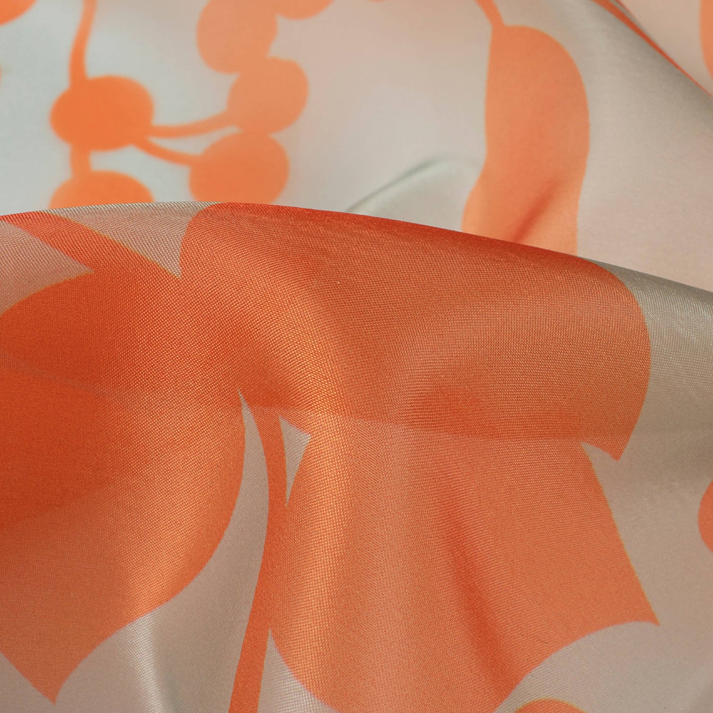 Cidar Orange And Tea Green Floral Pattern Digital Print Organza Satin Fabric