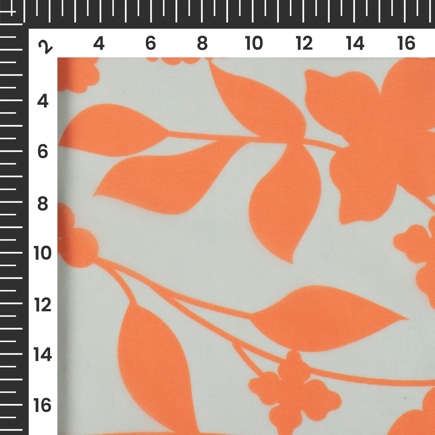 Cidar Orange And Tea Green Floral Pattern Digital Print Organza Satin Fabric