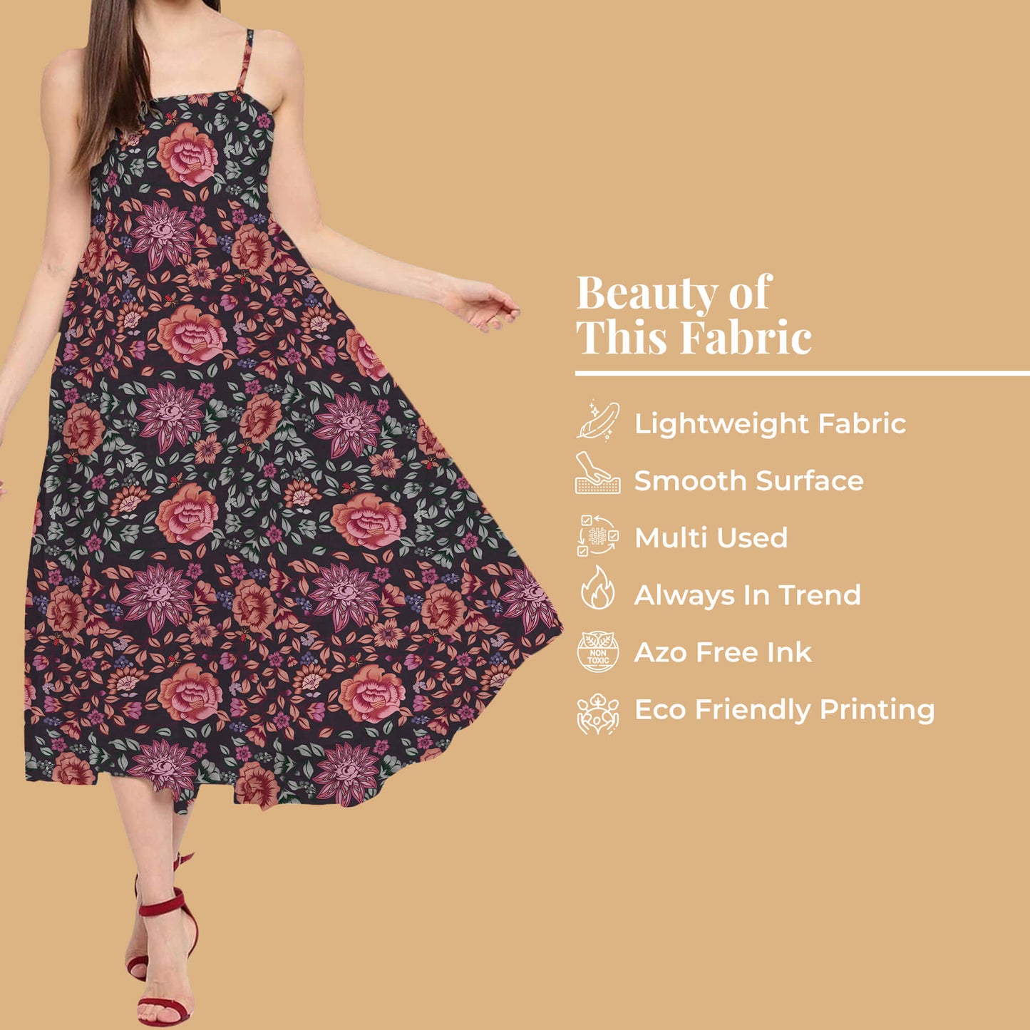 Raisin Purple And Orange Floral Pattern Digital Print Organza Satin Fabric