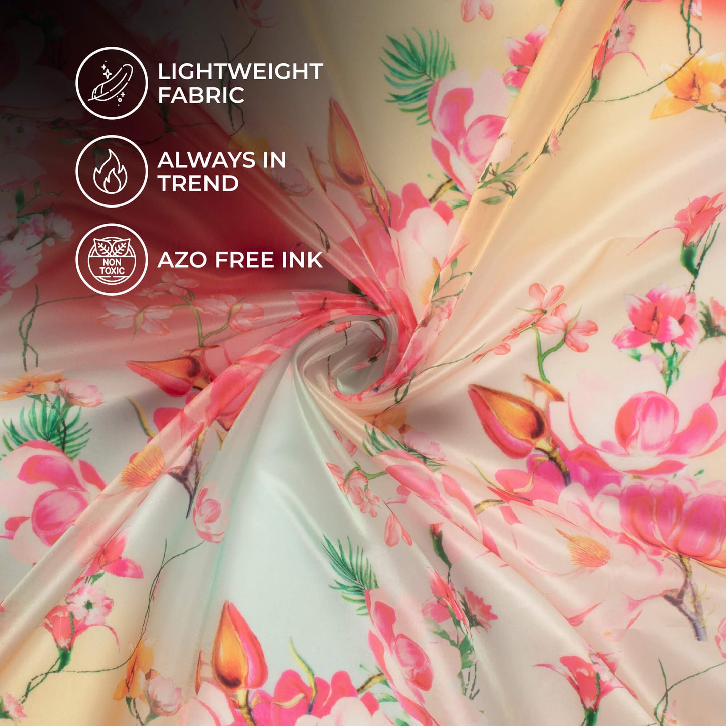 Taffy Pink And Red Floral Pattern Digital Print Organza Satin Fabric
