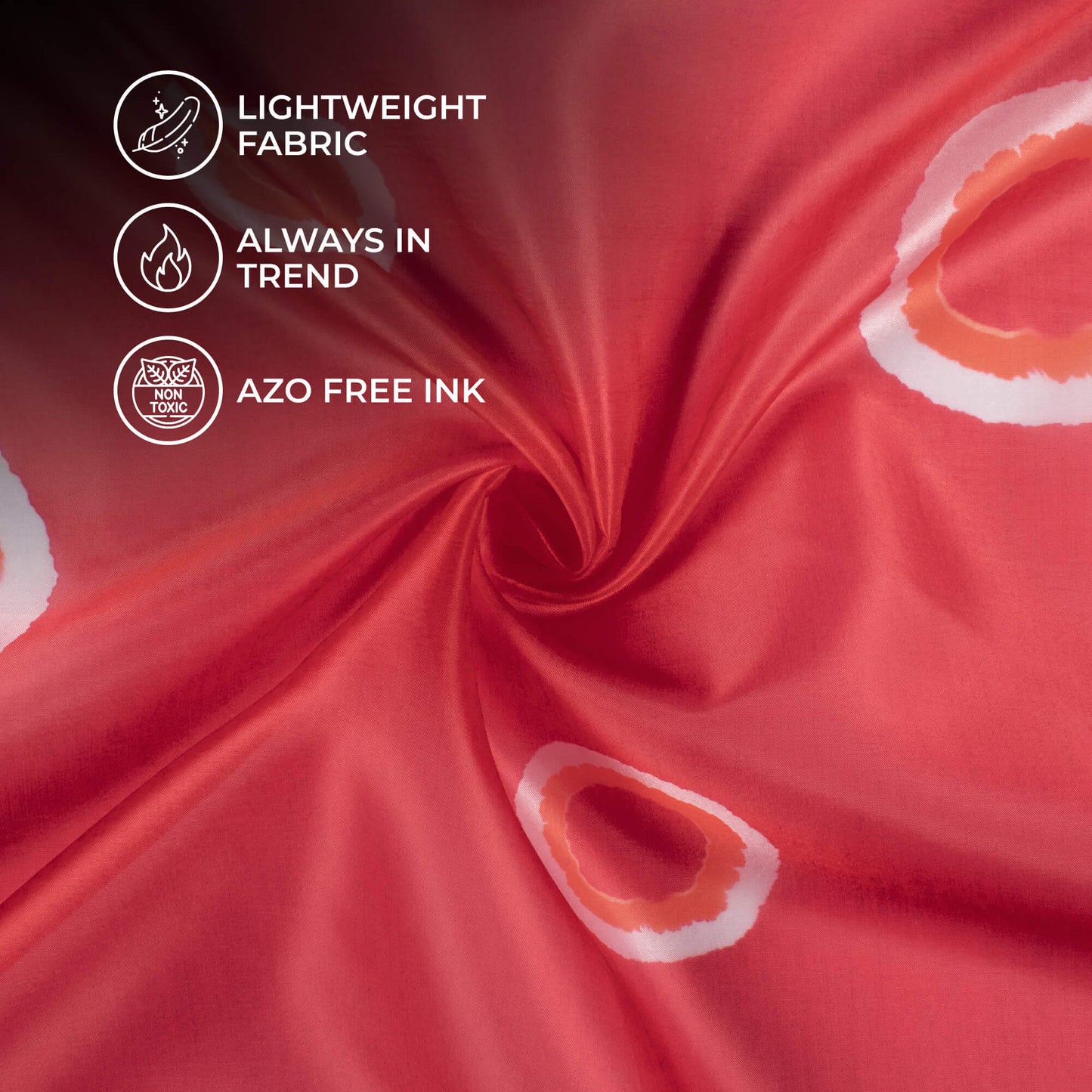 Vermilion Red And White Shiiborii Pattern Digital Print Organza Satin Fabric
