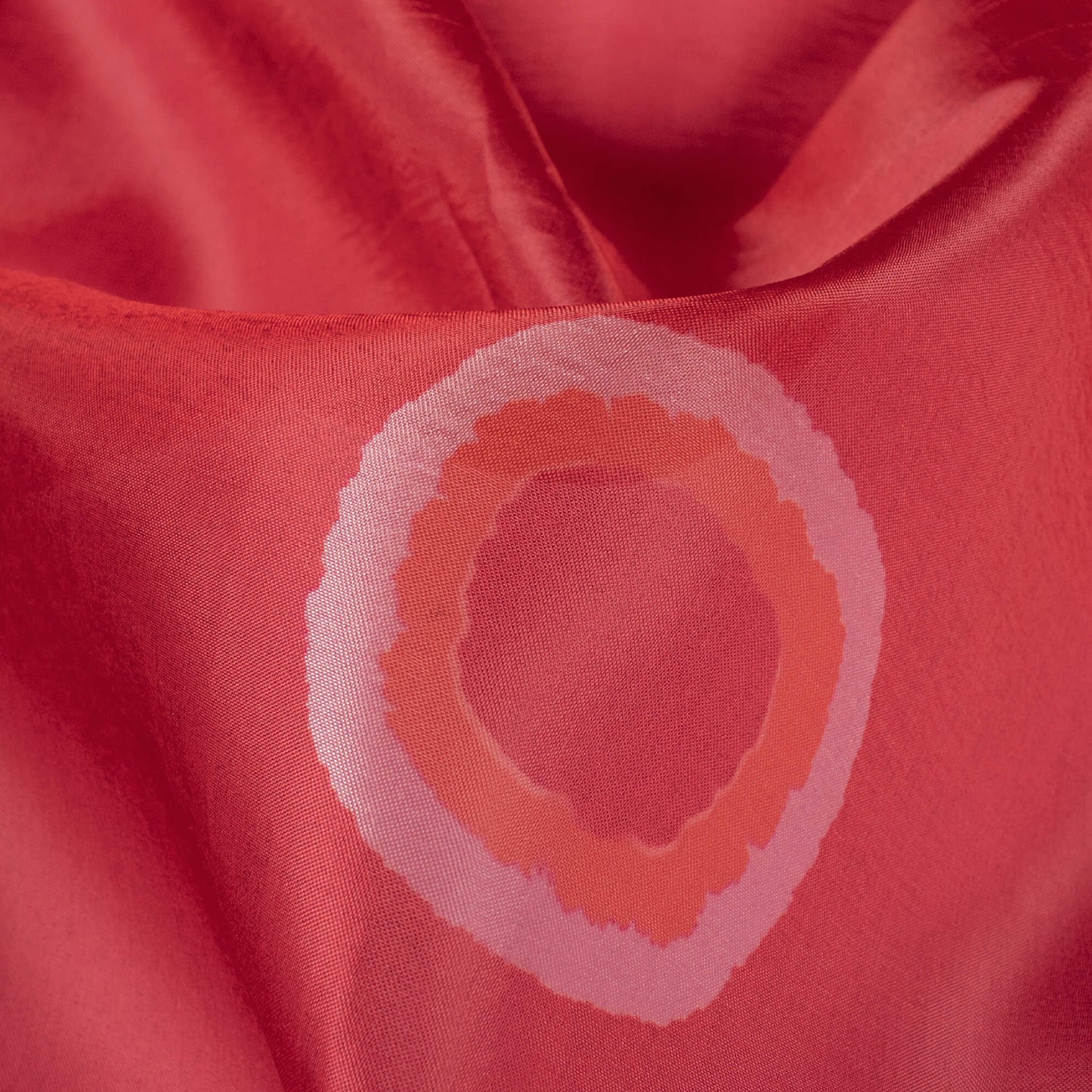 Vermilion Red And White Shiiborii Pattern Digital Print Organza Satin Fabric