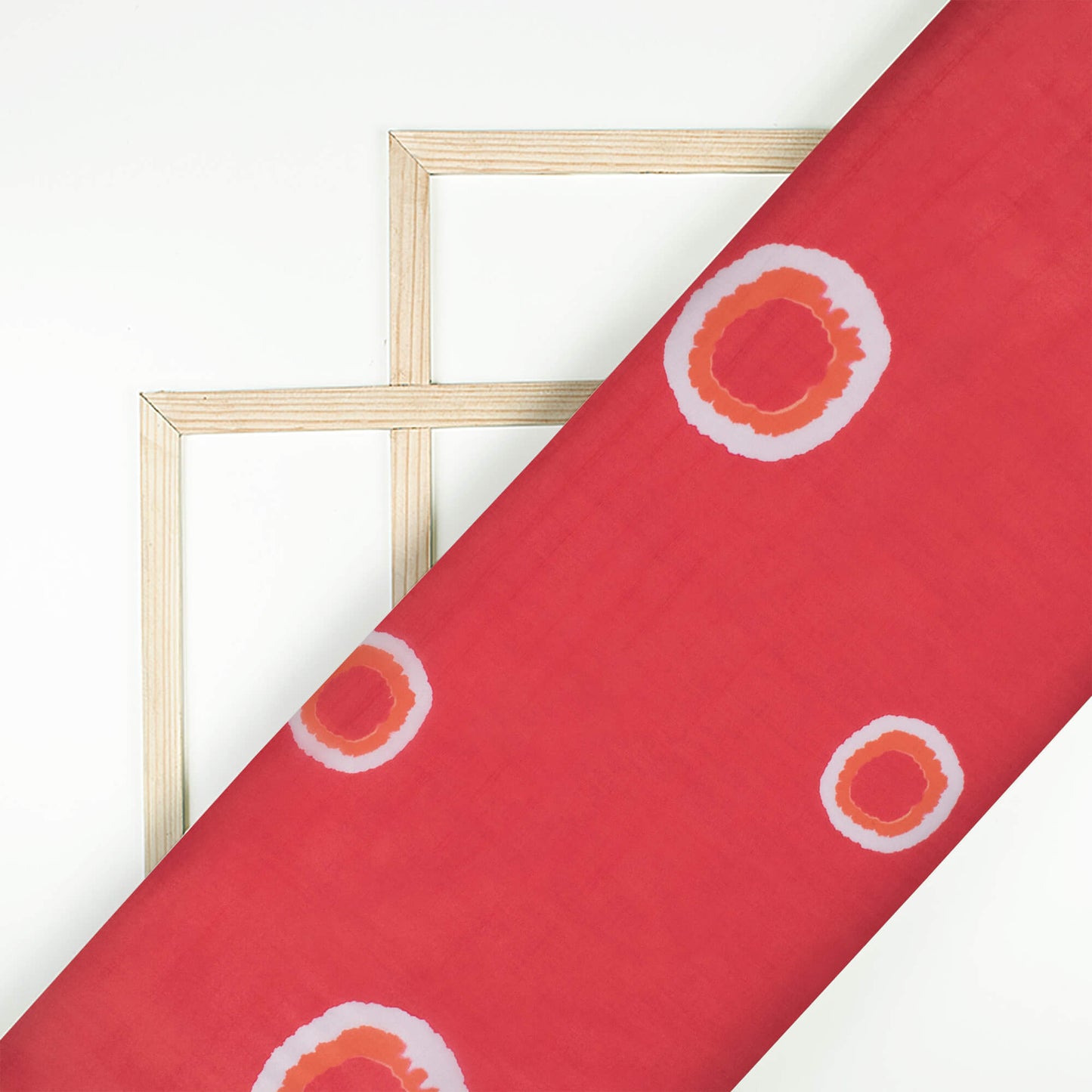 Vermilion Red And White Shiiborii Pattern Digital Print Organza Satin Fabric