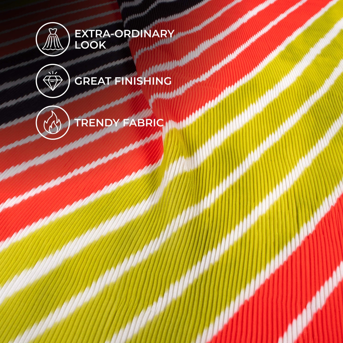 Vermilion Red And Green Stripes Pattern Digital Print Georgette Pleated Fabric