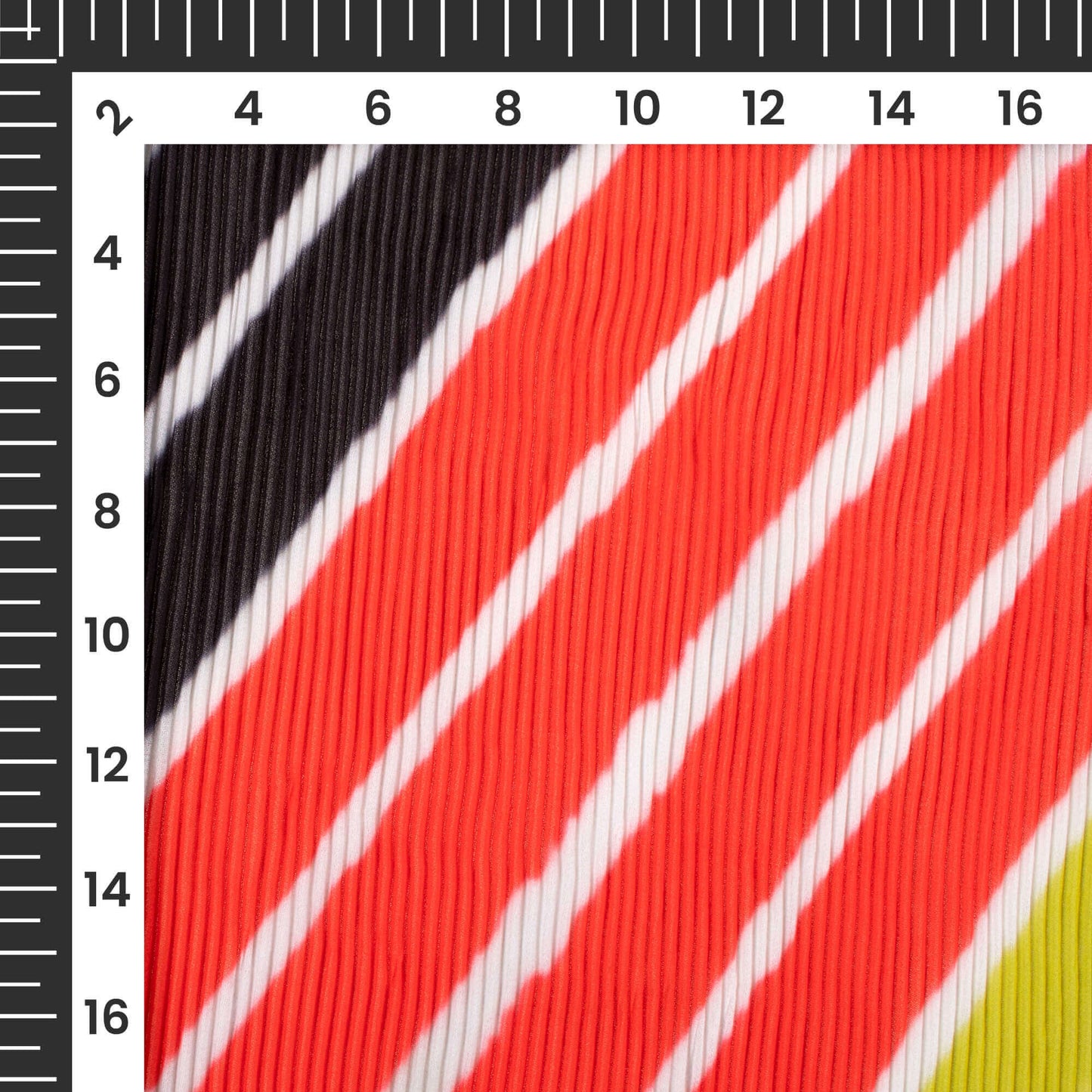 Vermilion Red And Green Stripes Pattern Digital Print Georgette Pleated Fabric