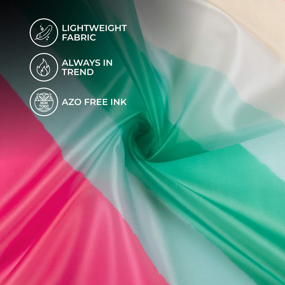 Fuchsia And Mint Green Leheriya Pattern Digital Print Organza Satin Fabric