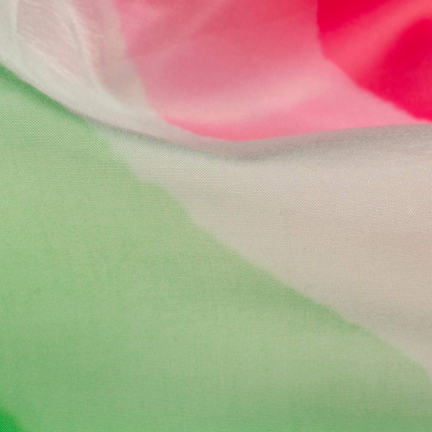 Fuchsia And Kelly Green Leheriya Pattern Digital Print Organza Satin Fabric