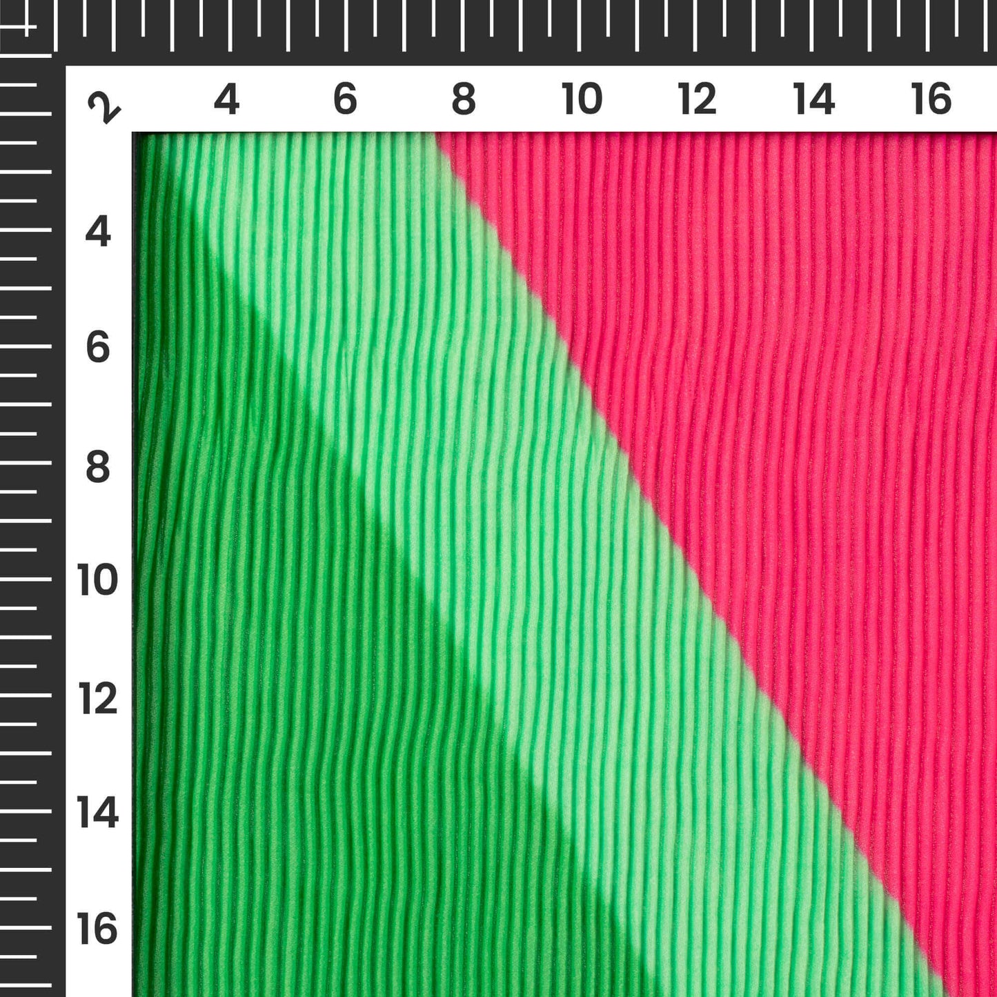 Punch Pink And Green Leheriya Pattern Digital Print Georgette Pleated Fabric