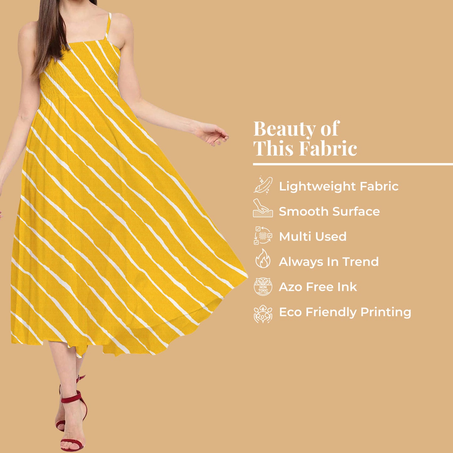 Canary Yellow And White Leheriya Pattern Digital Print Organza Satin Fabric