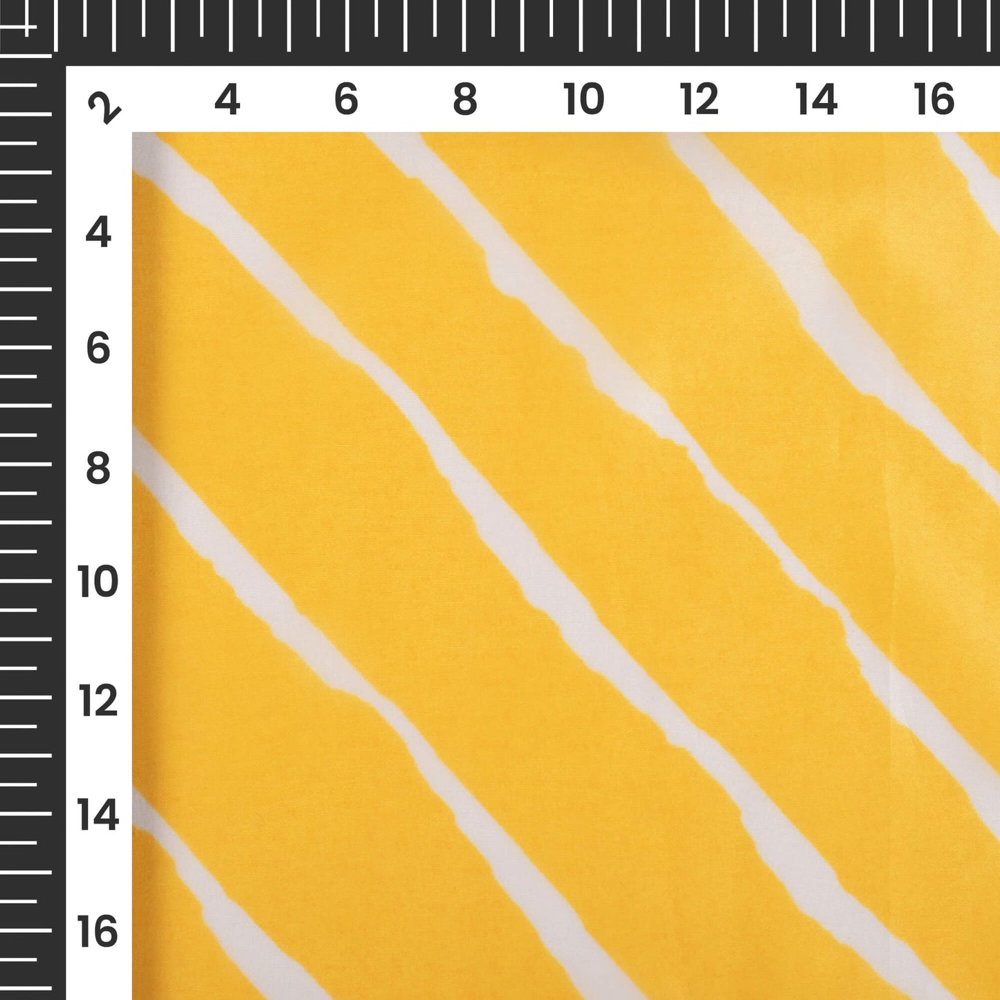 Canary Yellow And White Leheriya Pattern Digital Print Organza Satin Fabric