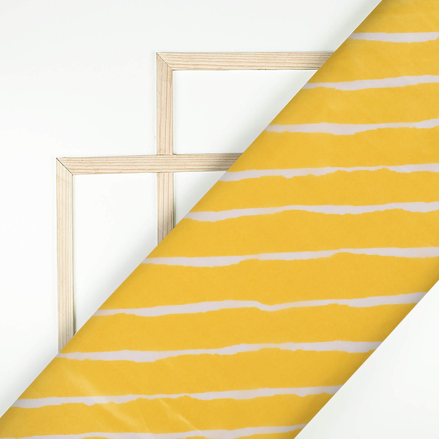 Canary Yellow And White Leheriya Pattern Digital Print Organza Satin Fabric