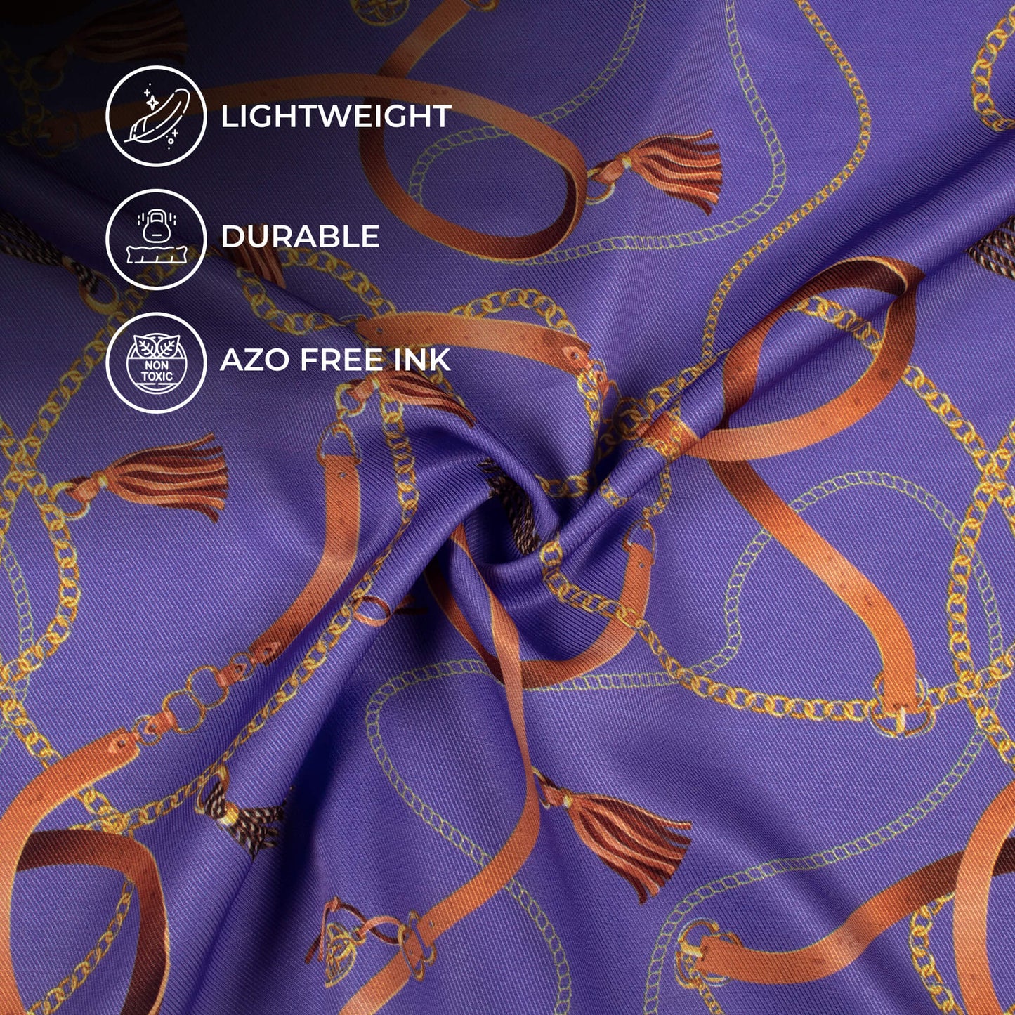 Royal Purple And Brown Chain Pattern Digital Print Twill Fabric (Width 56 Inches)