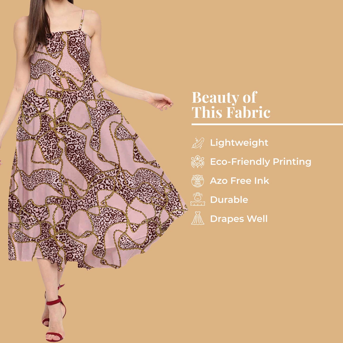 Pale Pink And Black Chain attern Digital Print Twill Fabric (Width 56 Inches)