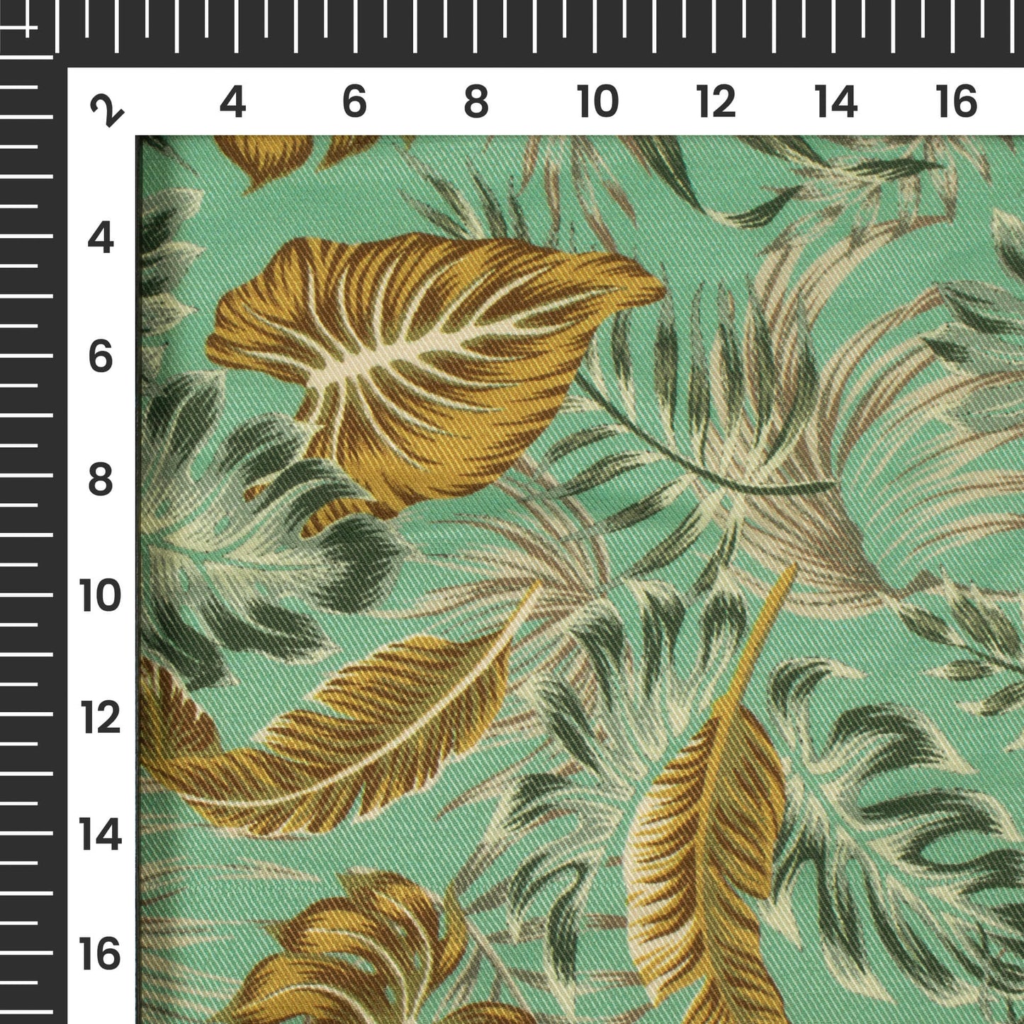 Russian Green And Dijon Yellow Tropical Pattern Digital Print Twill Fabric (Width 56 Inches)