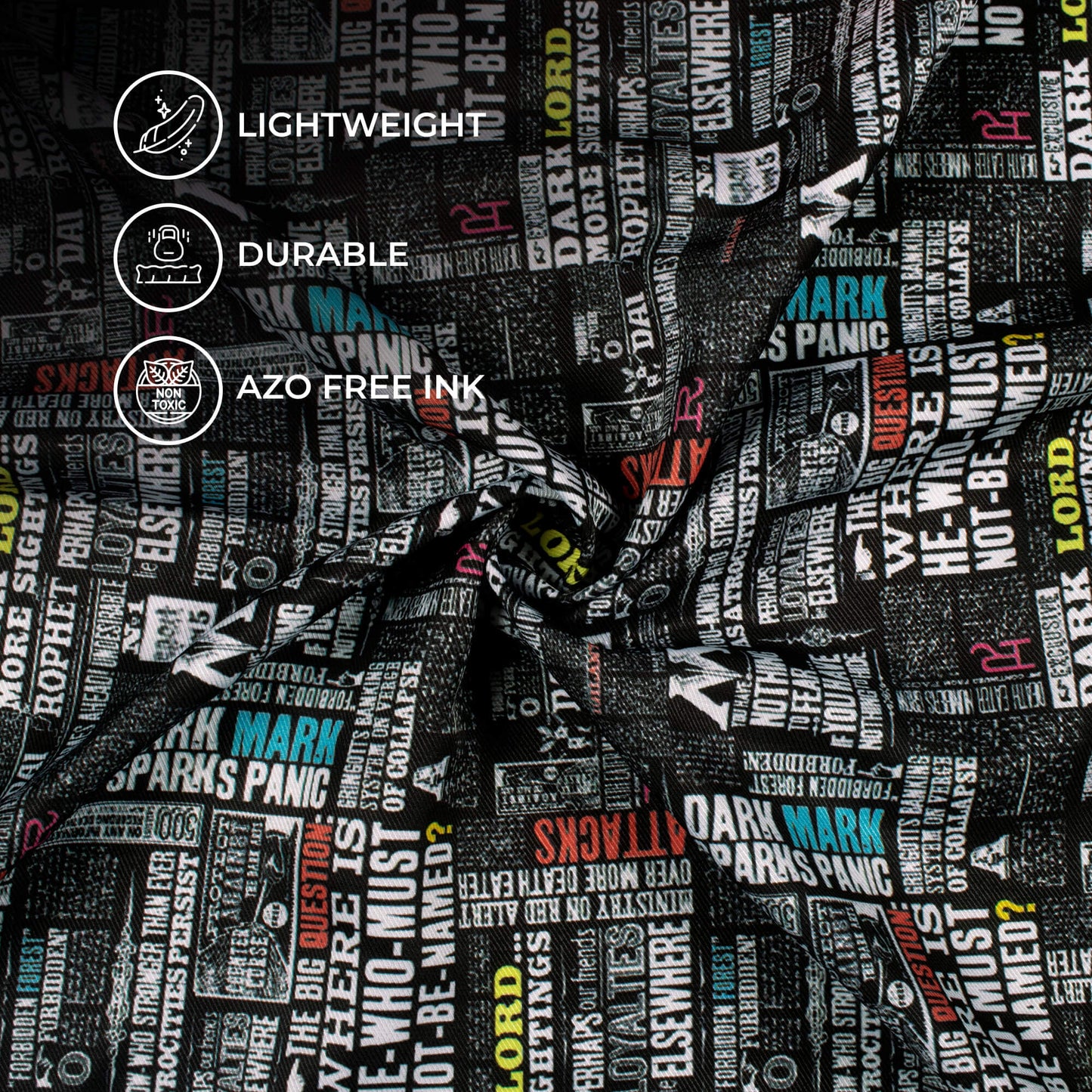 Black And White Newspaper Pattern Digital Print Twill Fabric (Width 56 Inches)