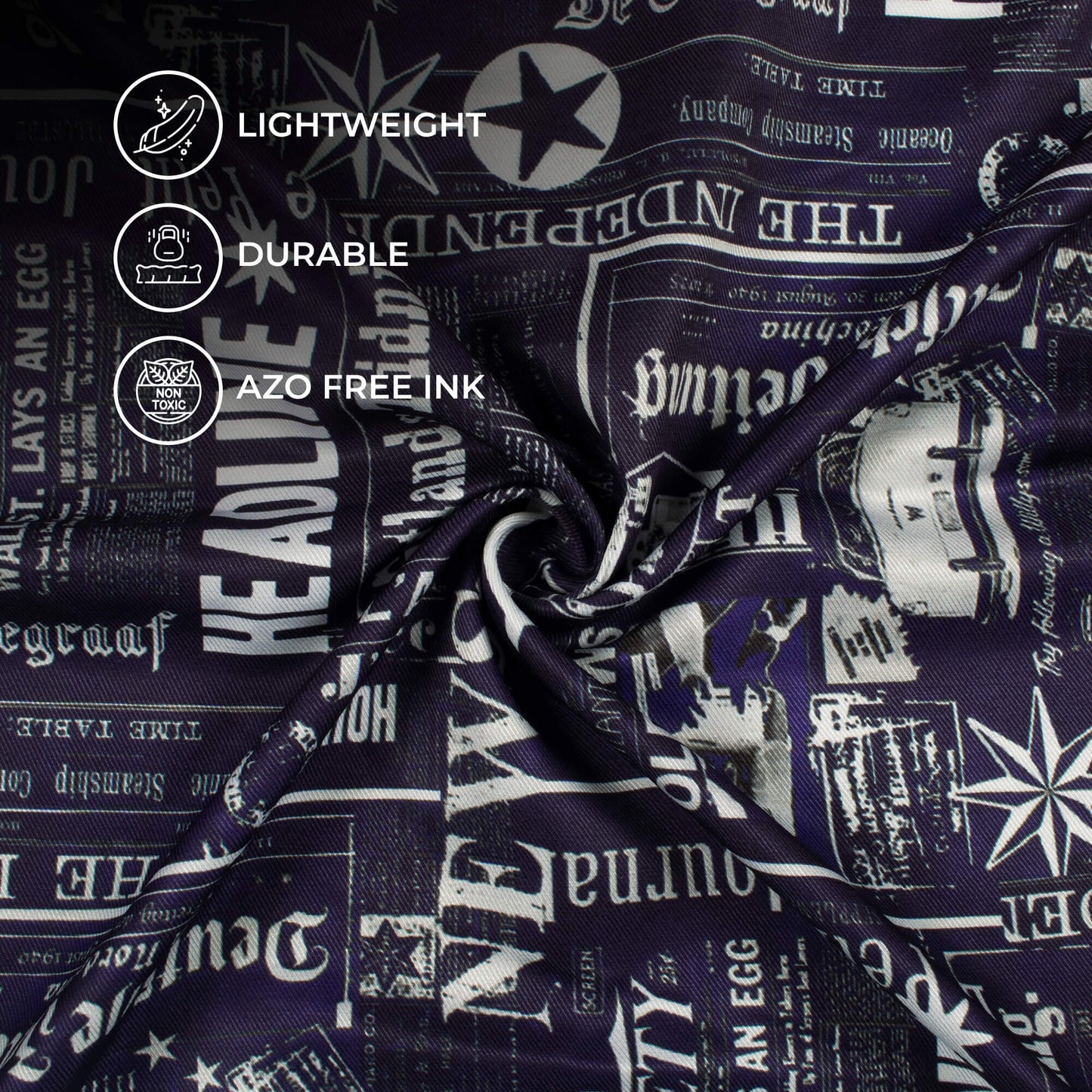 Oxford Blue And Off White Quirky Pattern Digital Print Twill Fabric (Width 56 Inches)