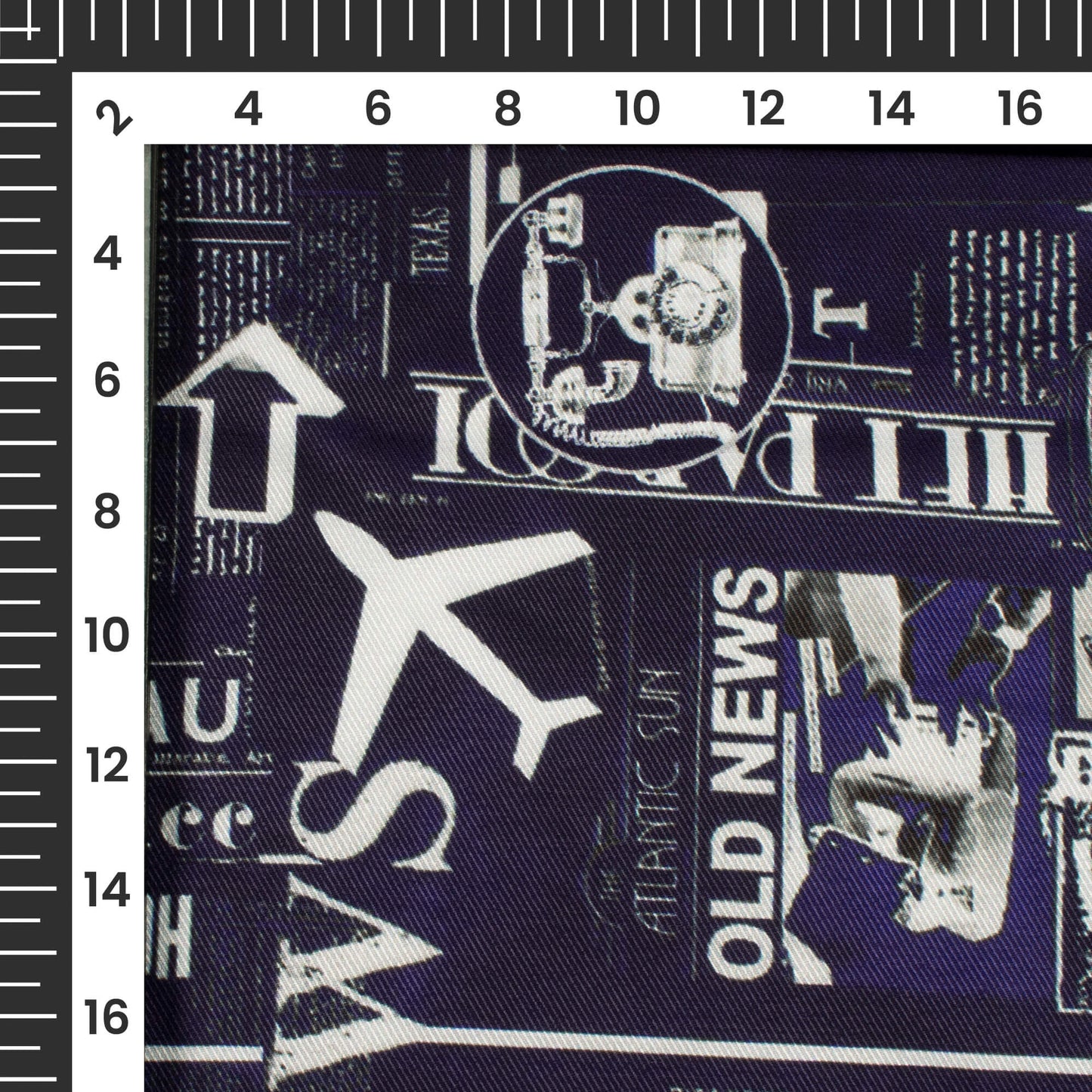 Oxford Blue And Off White Quirky Pattern Digital Print Twill Fabric (Width 56 Inches)