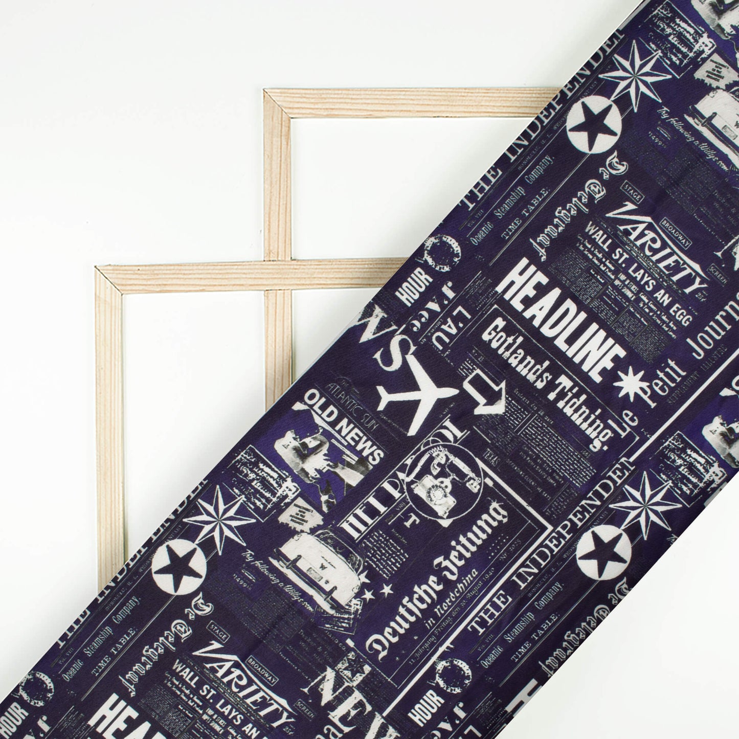 Oxford Blue And Off White Quirky Pattern Digital Print Twill Fabric (Width 56 Inches)