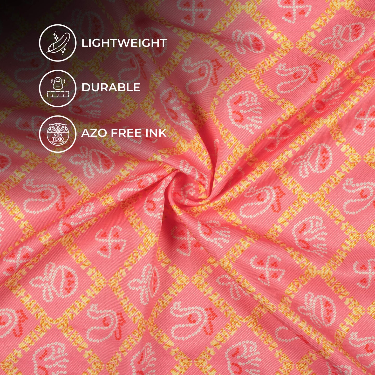 Punch Pink And White Bandhanii Pattern Digital Print Twill Fabric (Width 56 Inches)